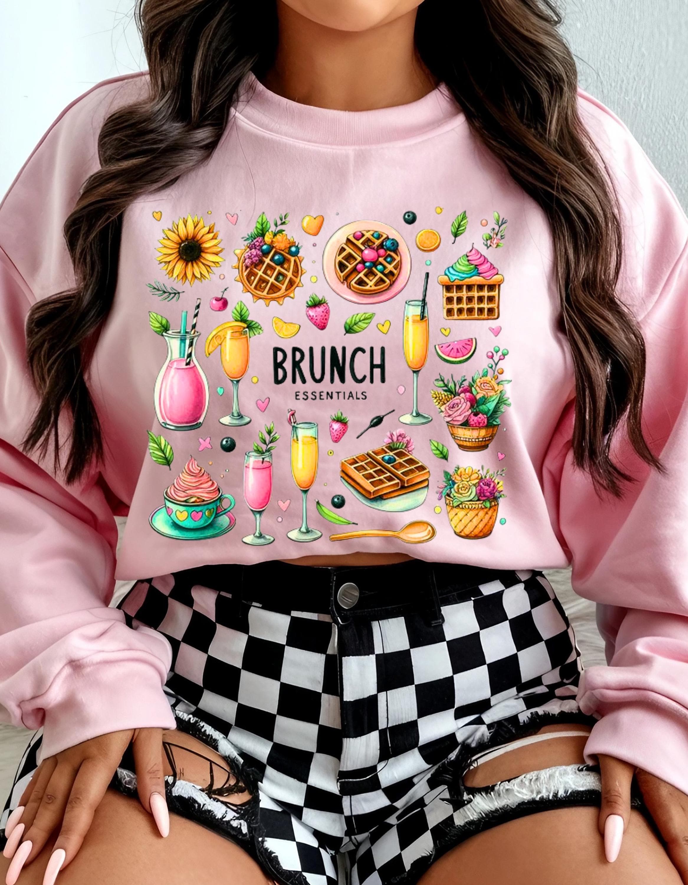 Brunch Essentials Unisex Sweatshirt, Mimosa Pancake Doodle Shirt, Orange Juice Wallfe Shirt