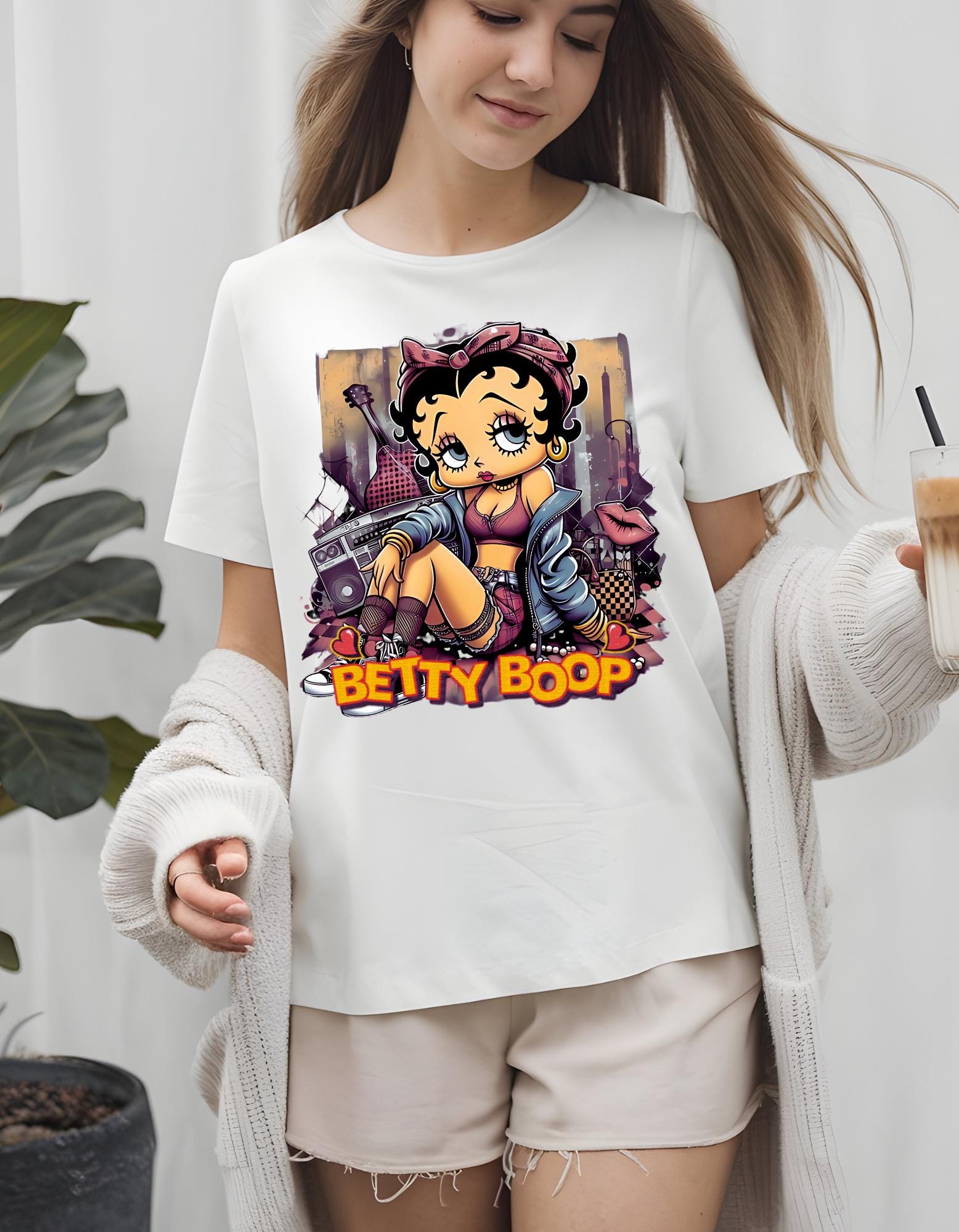 Betty Boop Urban Streetwear Unisex T-Shirt, Grafikdruck T-Shirt, Retro Cartoon Top, Cooles Vintage Style Shirt, Hip Hop Fashion Apparel