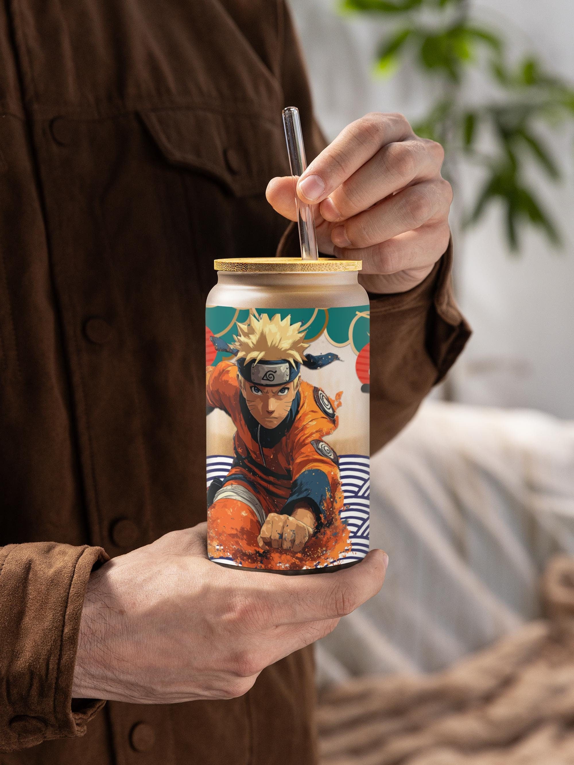 Ninja Anime Sipper Glas, Hidden Village Ninja Warrior Design, Perfektes Anime Fan Geschenk, 16oz, Japanisches Anime Liebhaber Geschenk, Naruto Fan Tasse,