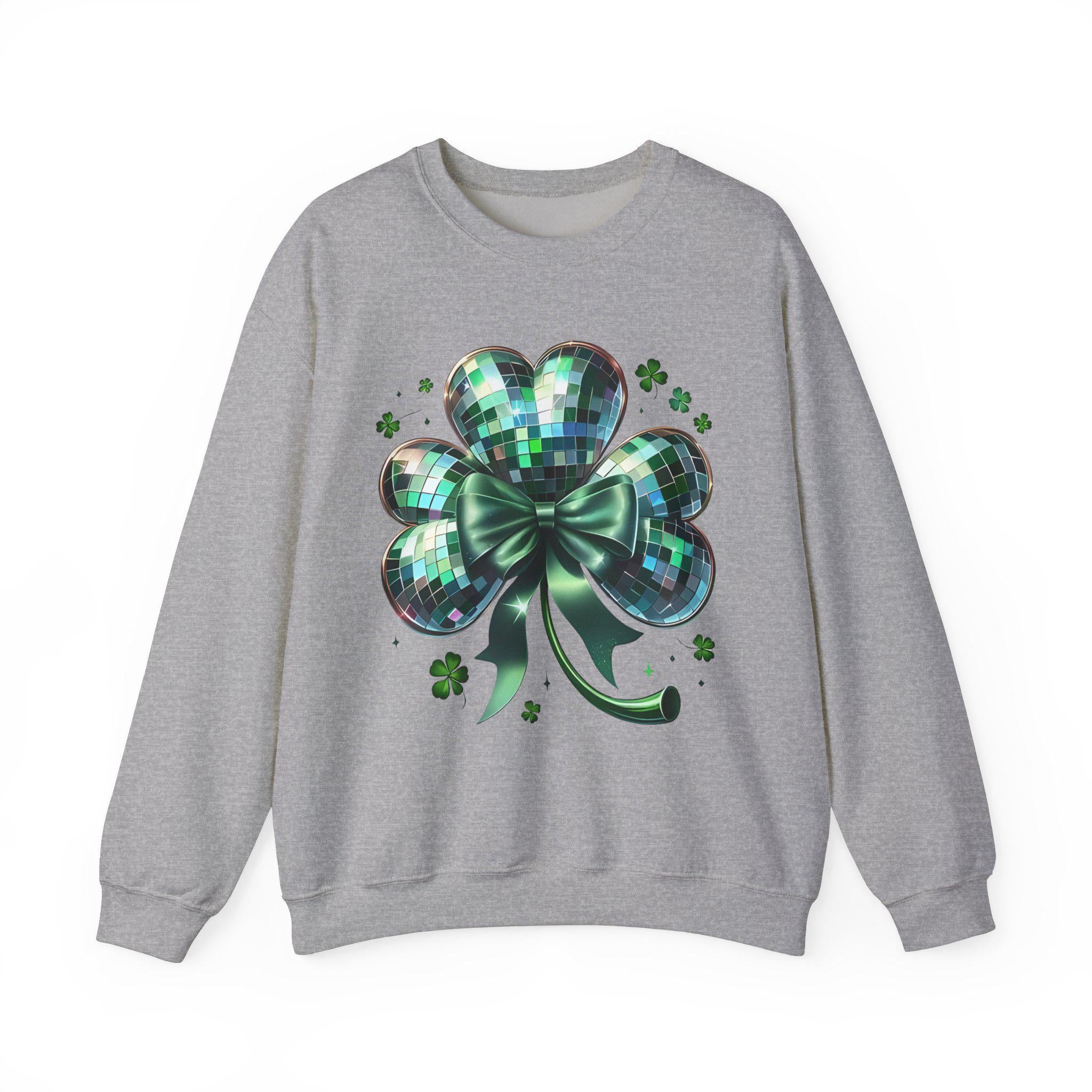 Disco Ball Clover Sweatshirt, St Patricks Day Shirt, Green Festival Top, Dance Party Apparel, Lucky Charm Jumper, Unisex Crewneck Pullover,