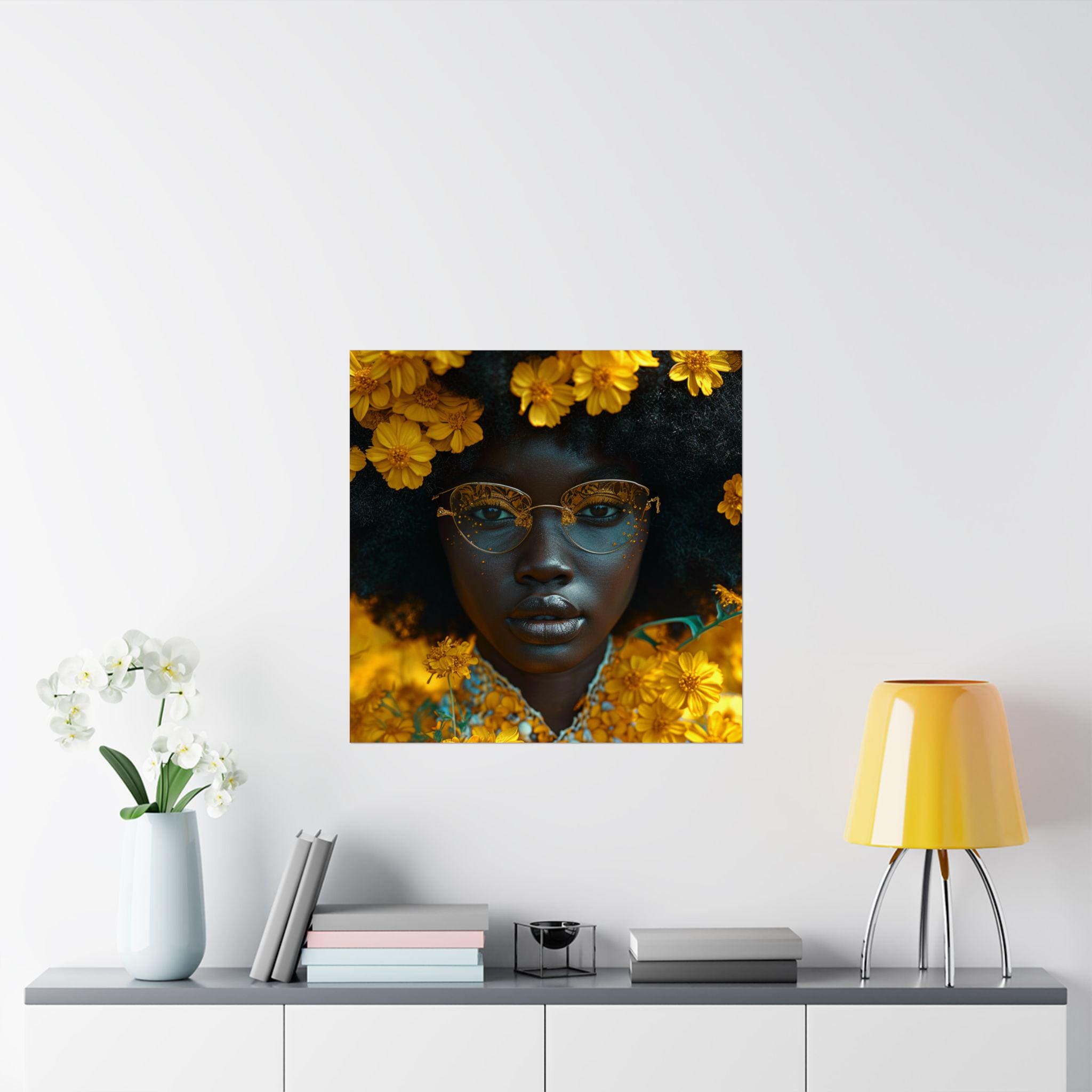 Matte Vertical Posters - Black Girl Magic Sunflowers Dark Skinned Beauty, African American Women Home Decor Wall Art Print, Melanin Poppin