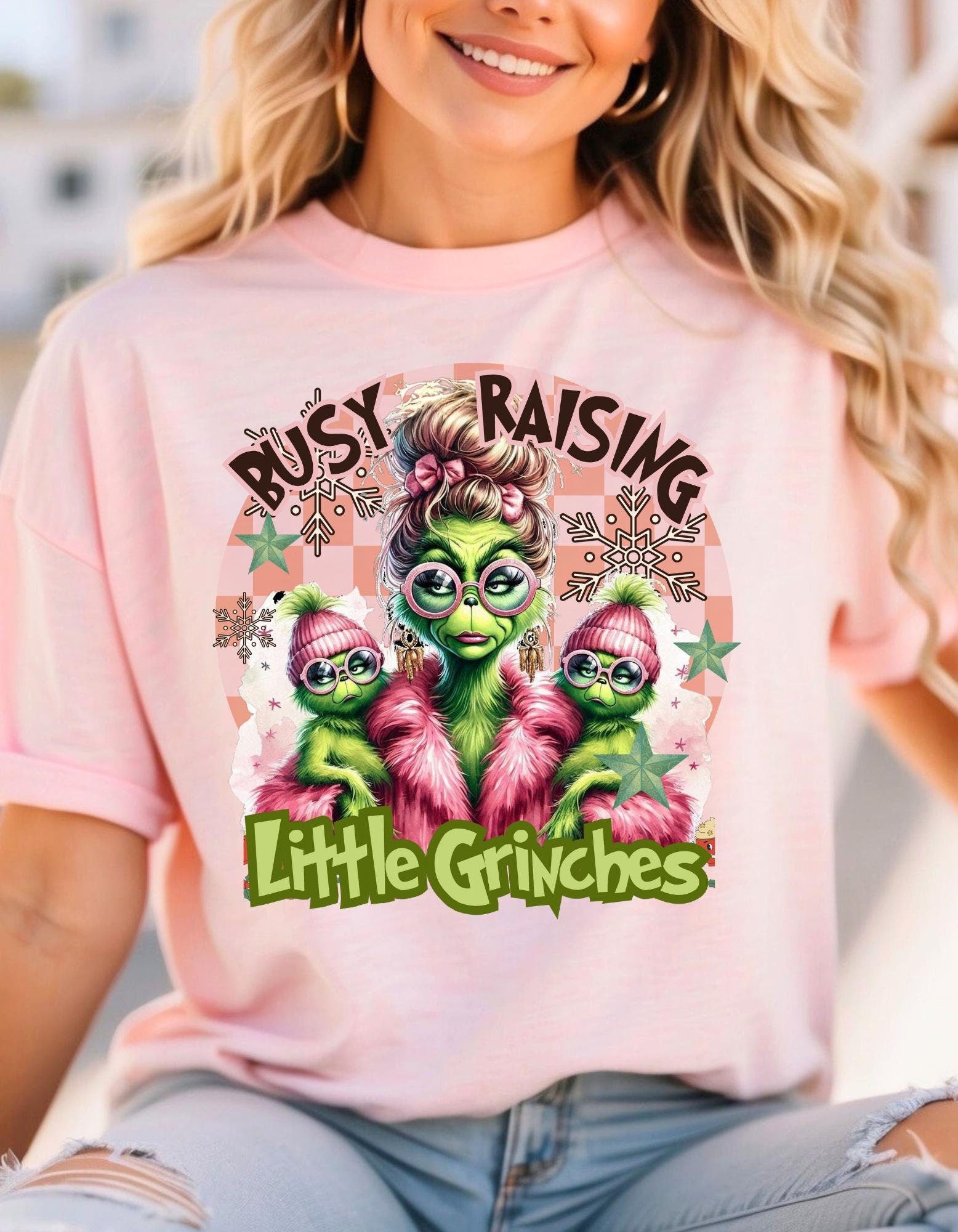 Personalizable Busy Raising Little Grinches tshirt - Fun and Humorous Parenting parody Apparel