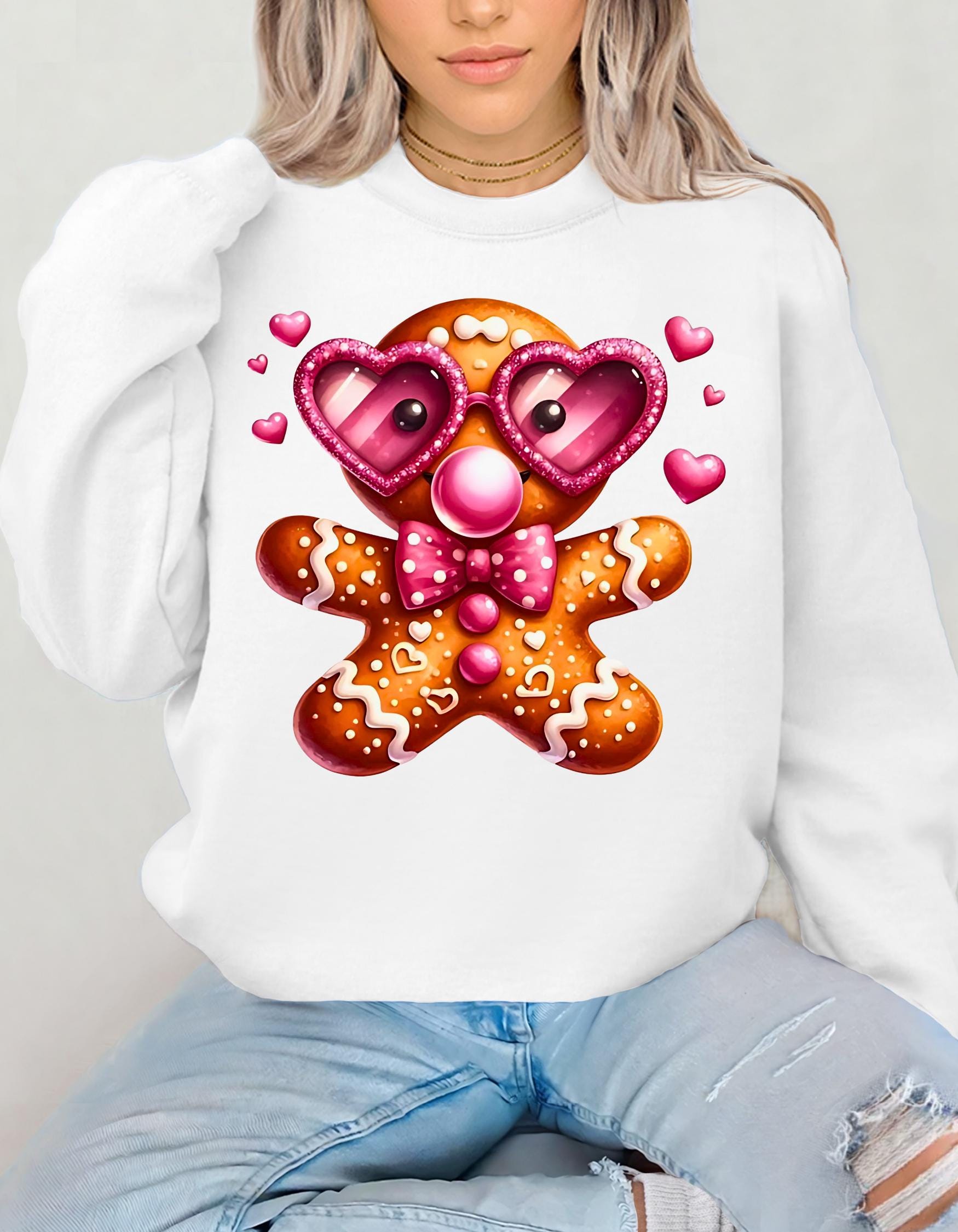 Weihnachts-Lebkuchenmann-Bubble-Gum-Sweatshirt, Weihnachts-Sweatshirt, Festlicher Crewneck, Weihnachtspullover, Winterpullover, Weihnachtsbekleidung