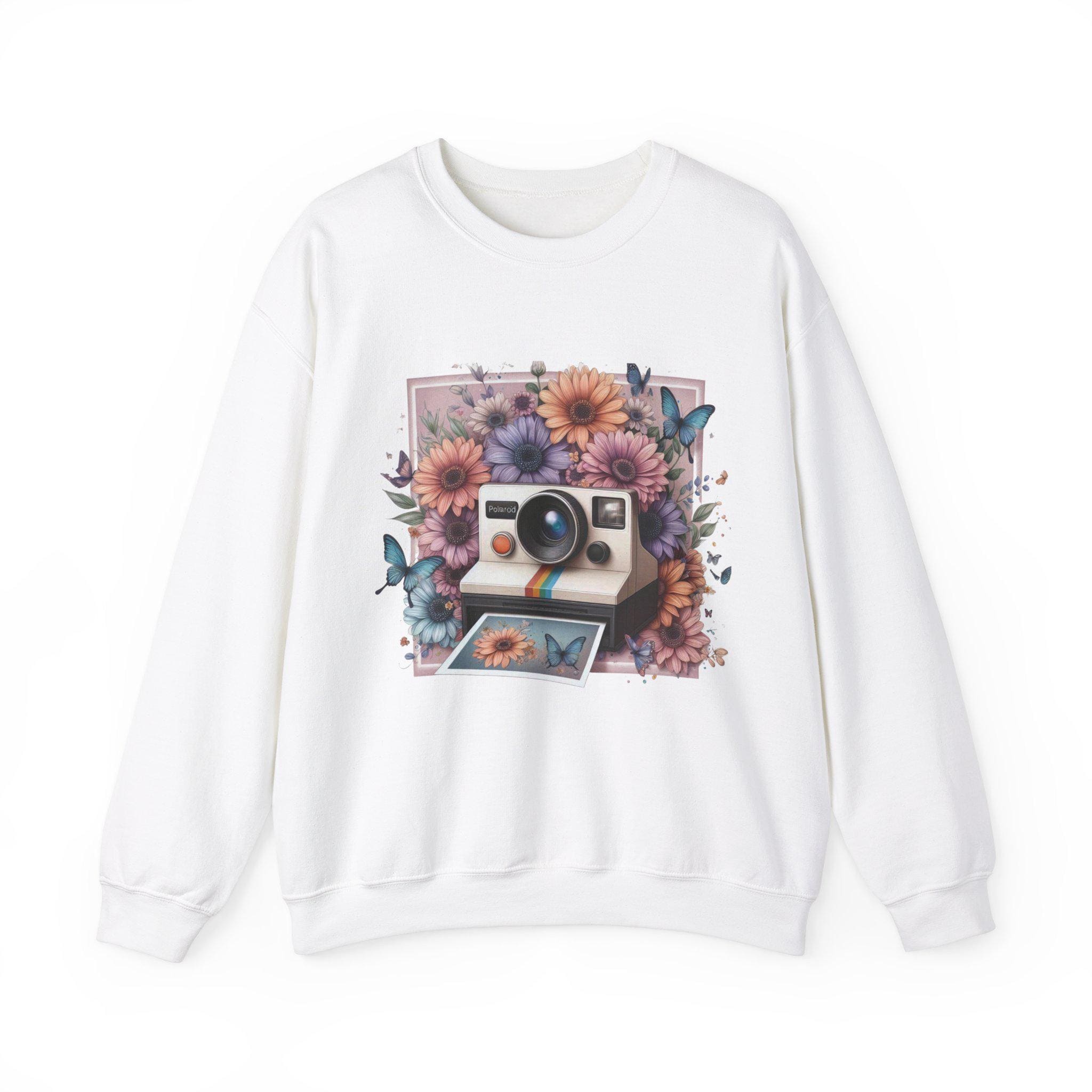 Vintage Camera Retro Butterflies Flowers Sweatshirt, 90s Style Jumper, Gift for Photographers, Floral Sweater, Graphic Print Pullover,