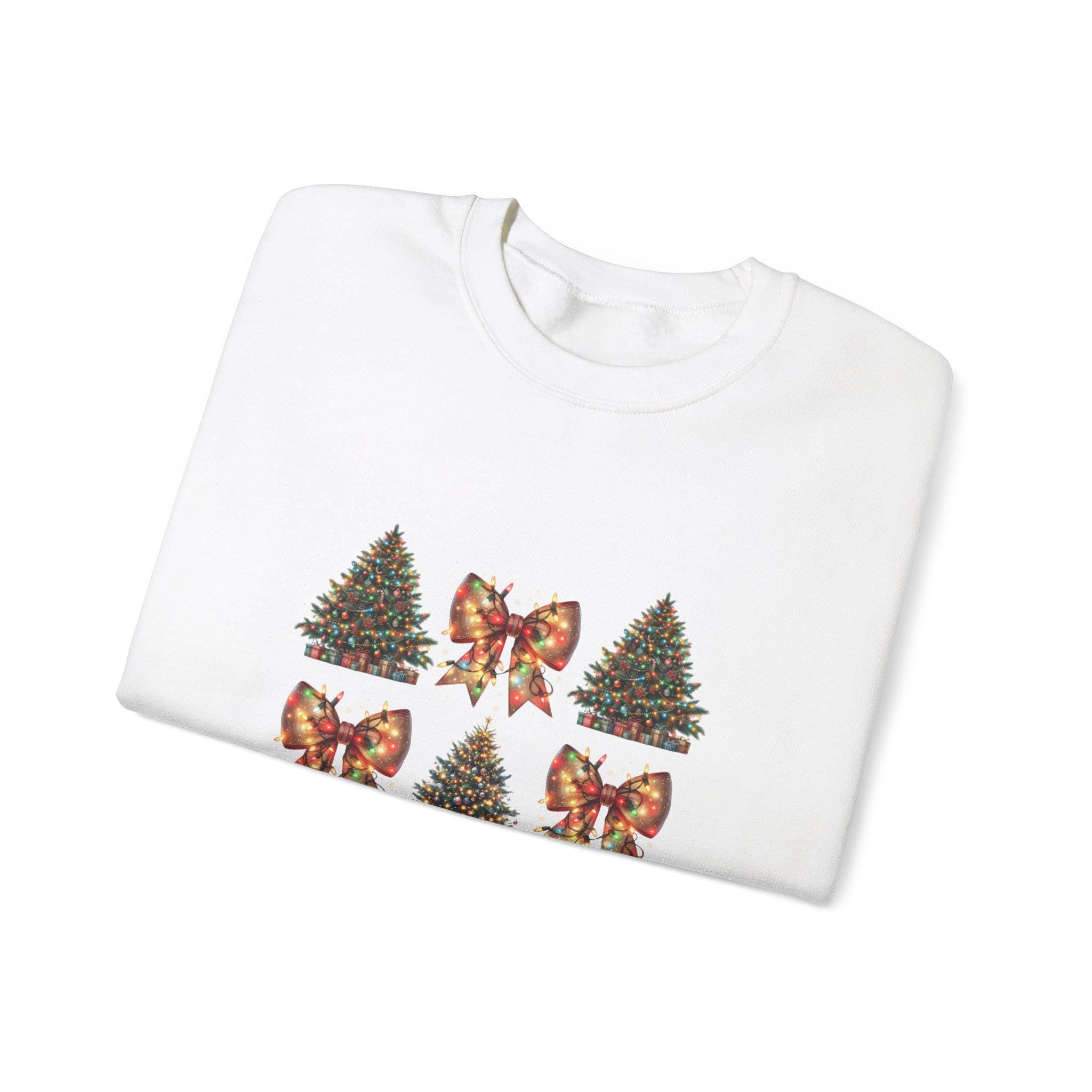 Christmas Crewneck Sweatshirt - Festive Trees & Bows Design, Holiday Jumper, Winter Pullover, Xmas Sweatshirt, Cozy Christmas Sweater