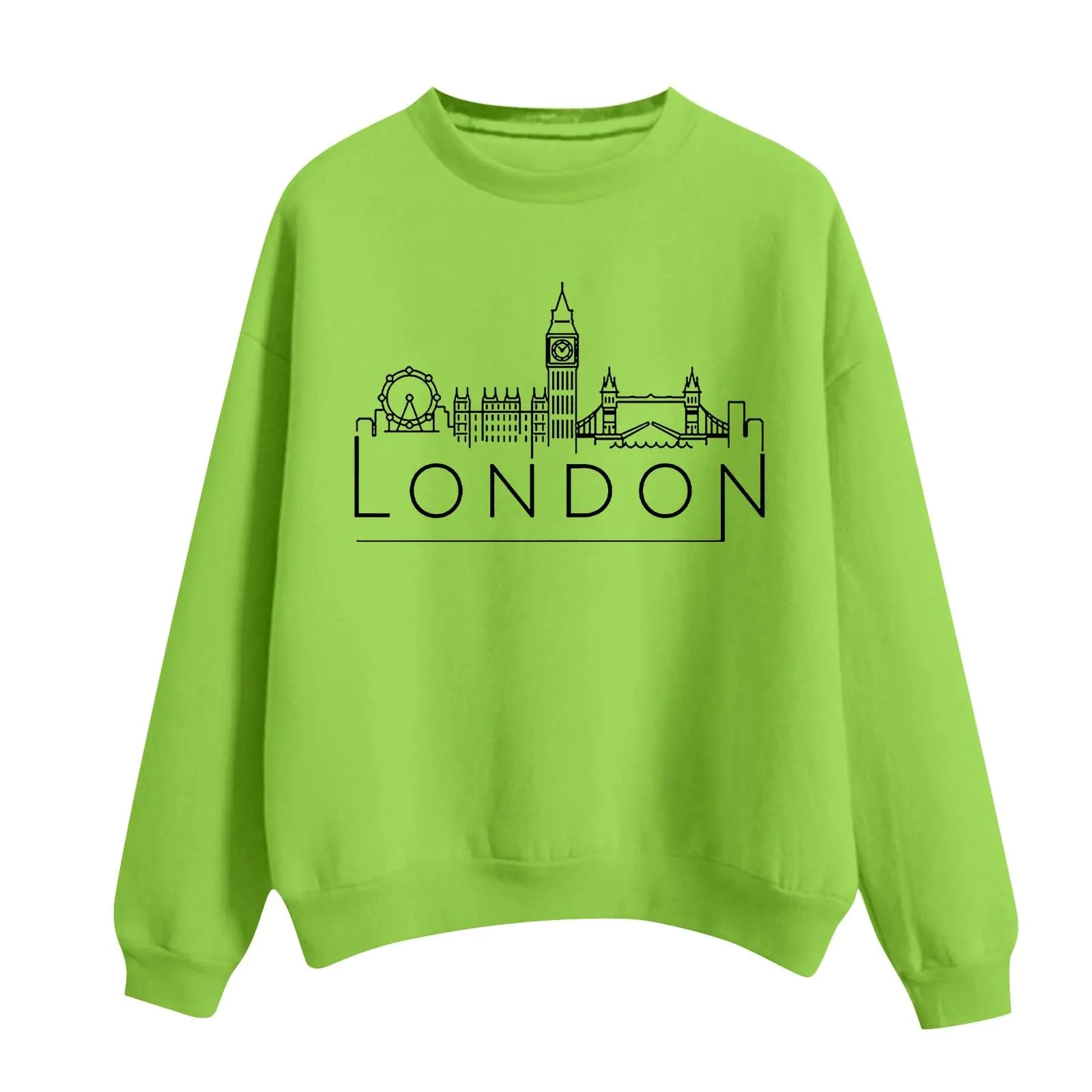 die offizielle Website London Sweatshirt für Damen Rundhalsausschnitt Langarm Pullover Shirt Grafik Mode Übergroße London Hoodie Tunika Tops (Mintgrün S)