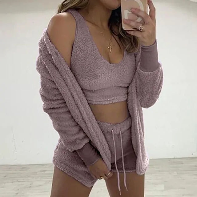 Fluffy Pajama Sets 3 Piece