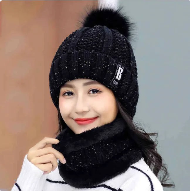 Women's Winter Knit Hat & Scarf Set