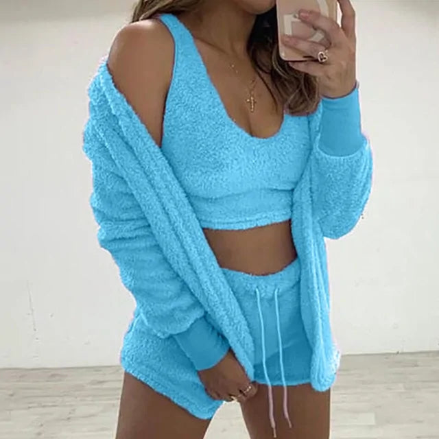 Fluffy Pajama Sets 3 Piece