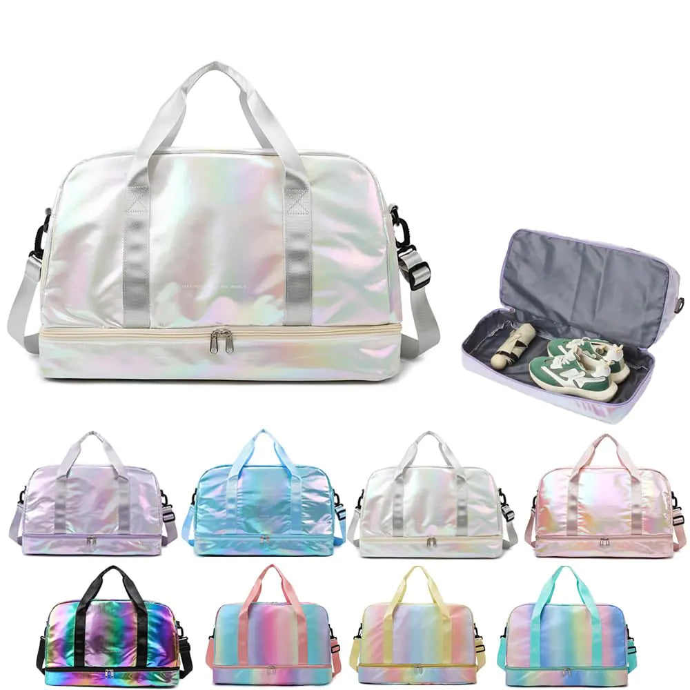 Sports Gym Bag with Shoes Compartment & Wet Pocket Waterproof Overnight Bag Travel Bag Gymnastic Bag Dance Bag for Girl Weekend Bag for Women(white)