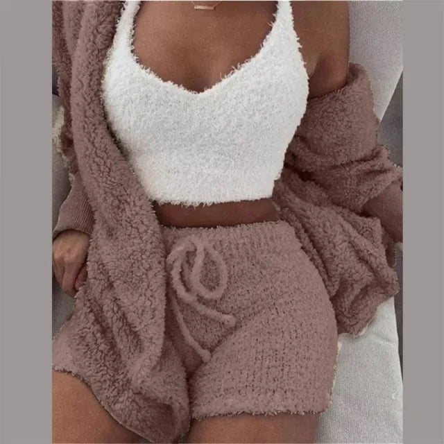 Fluffy Pajama Sets 3 Piece