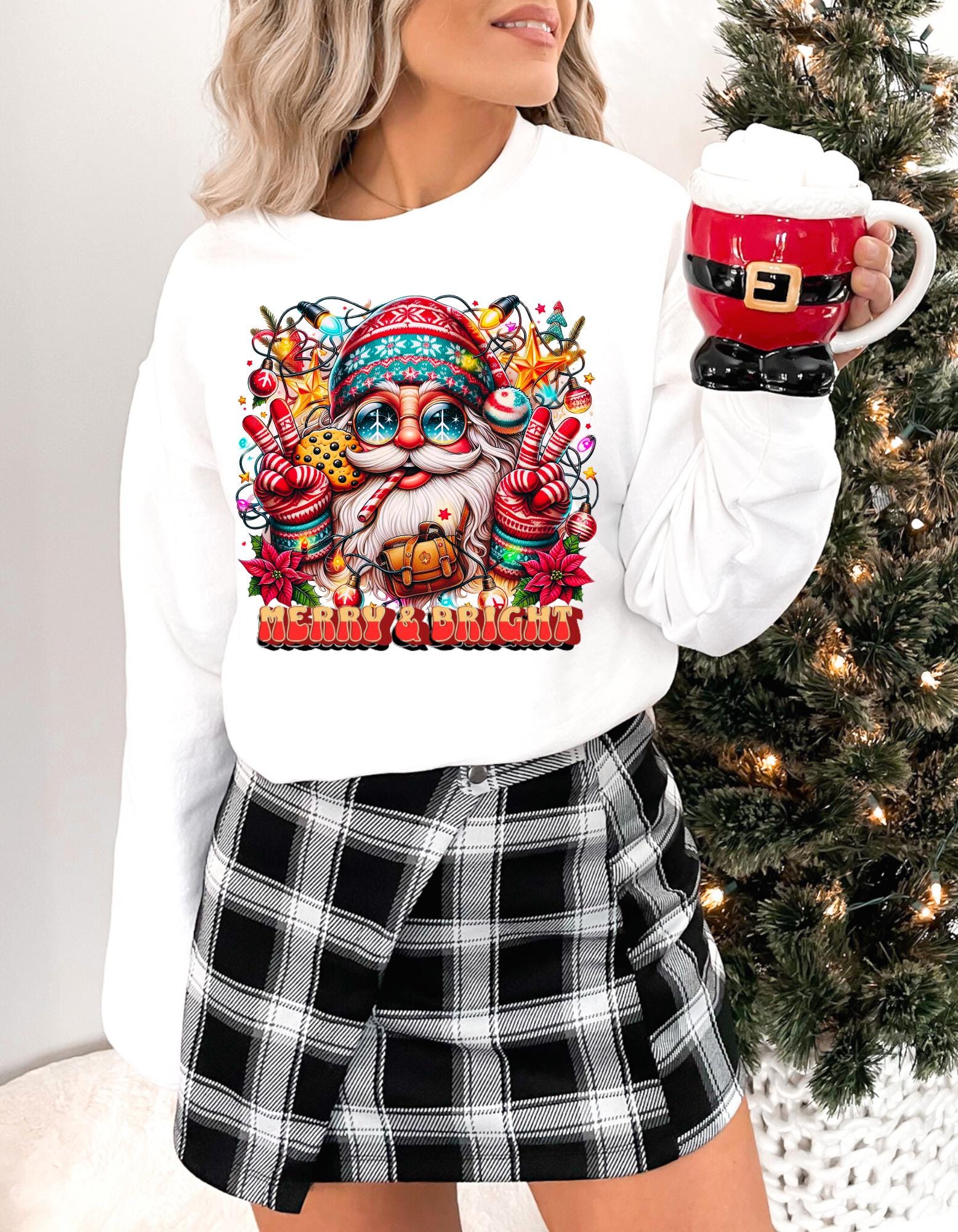 Merry and Bright Santa Hippy Sweatshirt - Festive Holiday Apparel