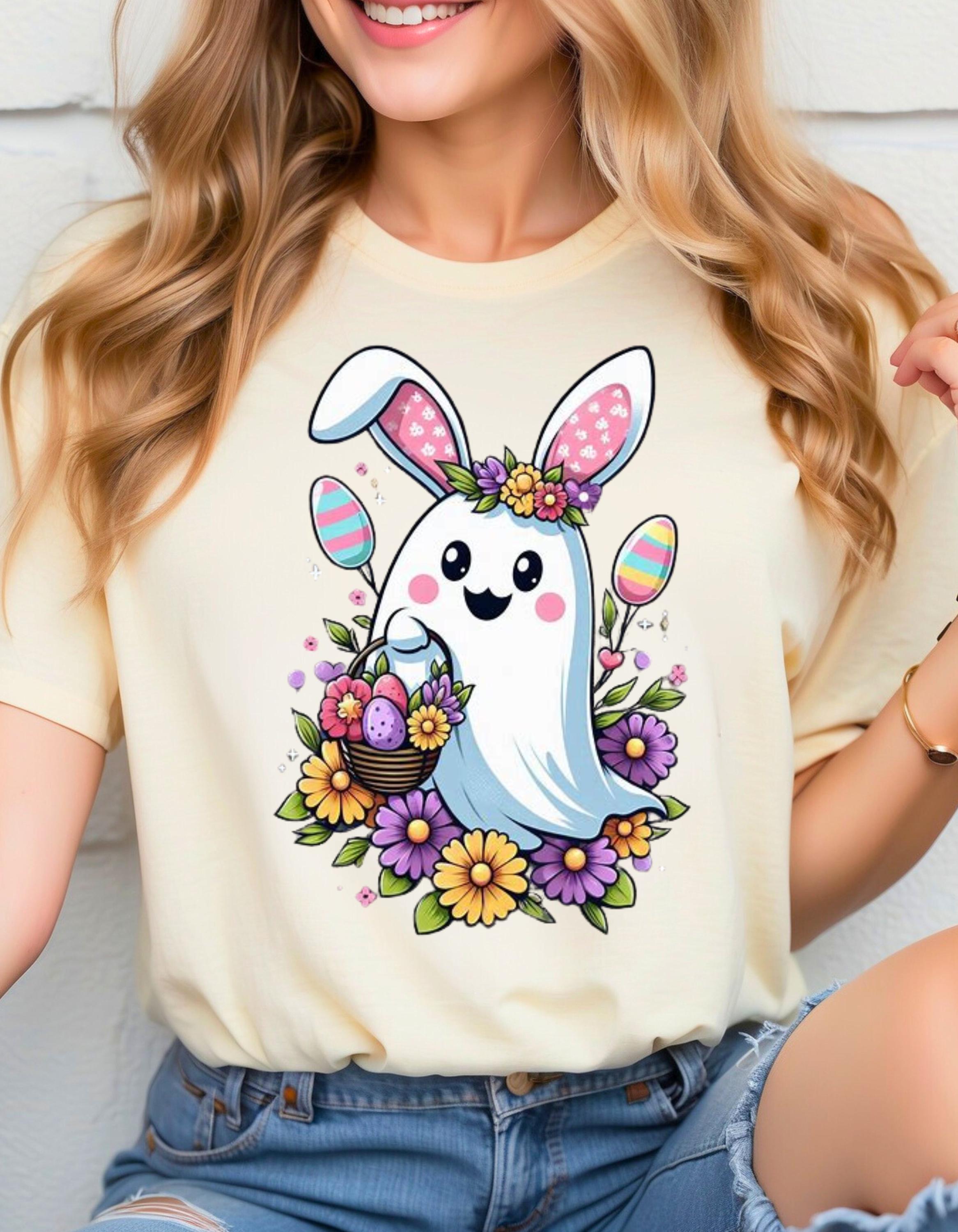 Easter Bunny Unisex Heavy Cotton Tee, Cute Spring Shirt, Easter Gift, Floral Tee, Holiday Apparel, Animal Lover Top, Spring Celebration Wear