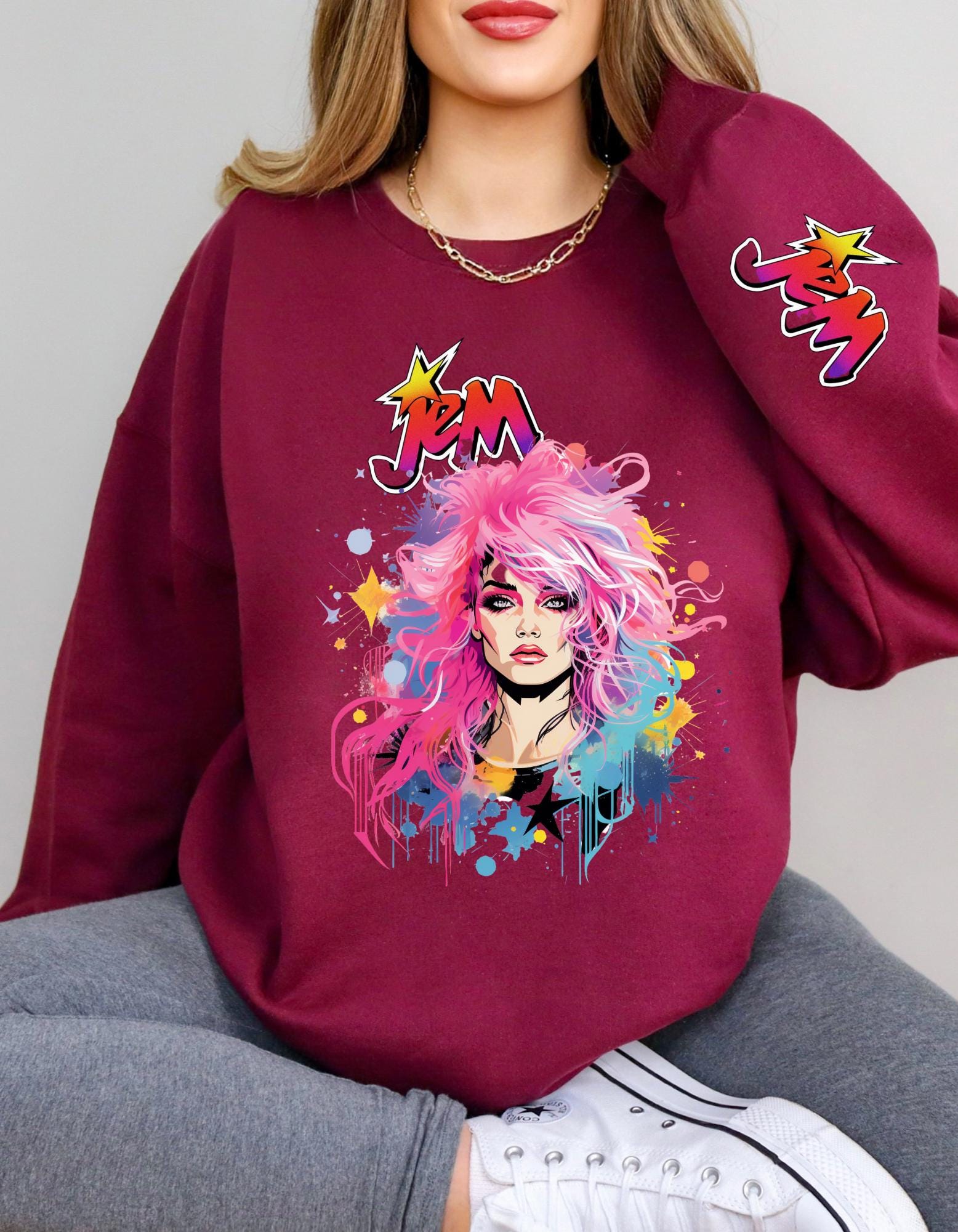 Personalisierbares Jem and the Holograms Parodie Sweatshirt - Retro 80er Jahre Cartoon Bekleidung