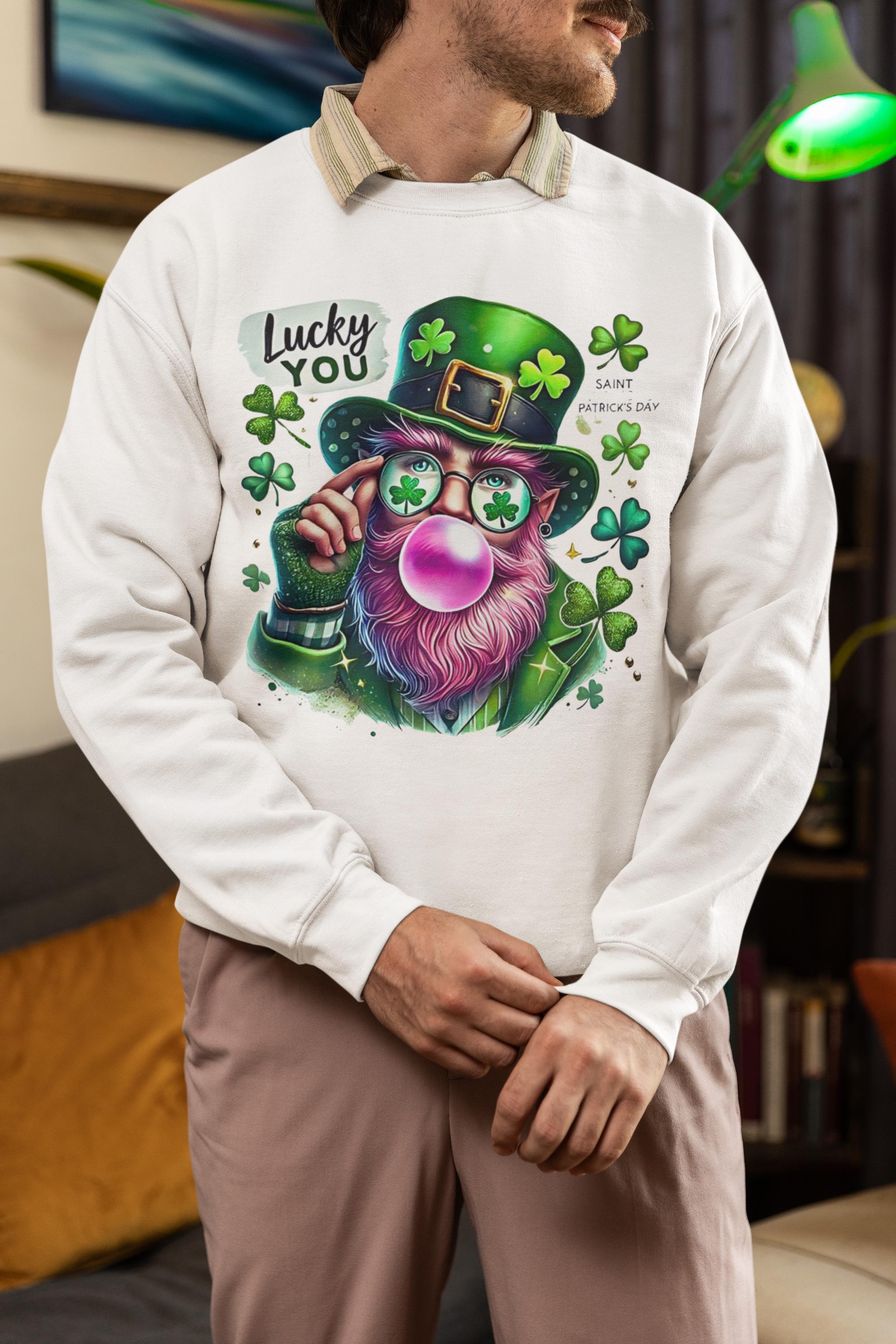 Lucky You St. Patrick's Day Sweatshirt, Lustige Filmfiguren Unisex Crewneck Pullover, Leprechaun Bubble Gum Shirt, Urlaubs Spruch Top, Grün