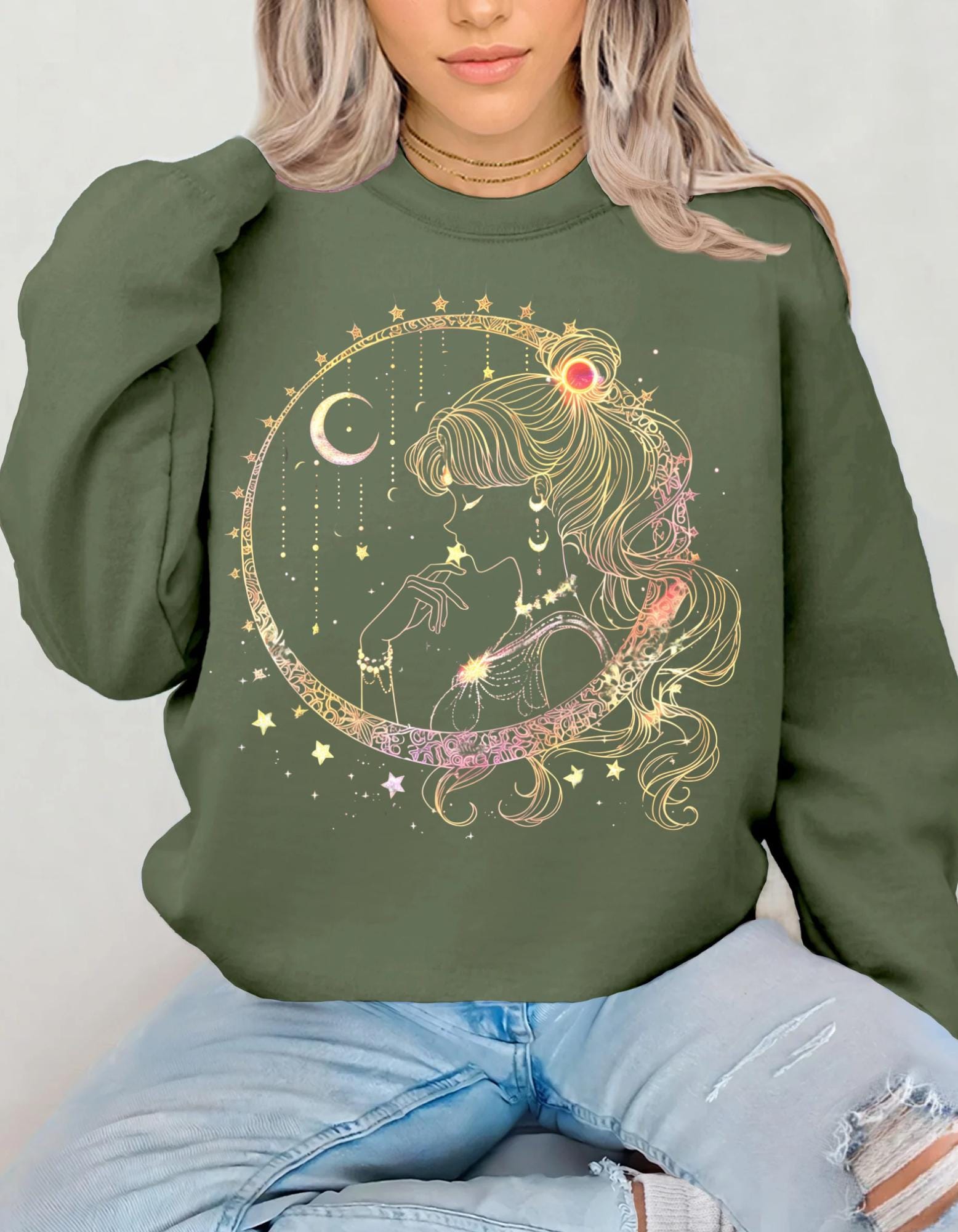 Celestial Moon Princess Sweatshirt, Stern Astrologie Unisex Pullover, Kosmischer Galaxie Pullover, Space Nebula Pullover, Lunar Phases Hoodie