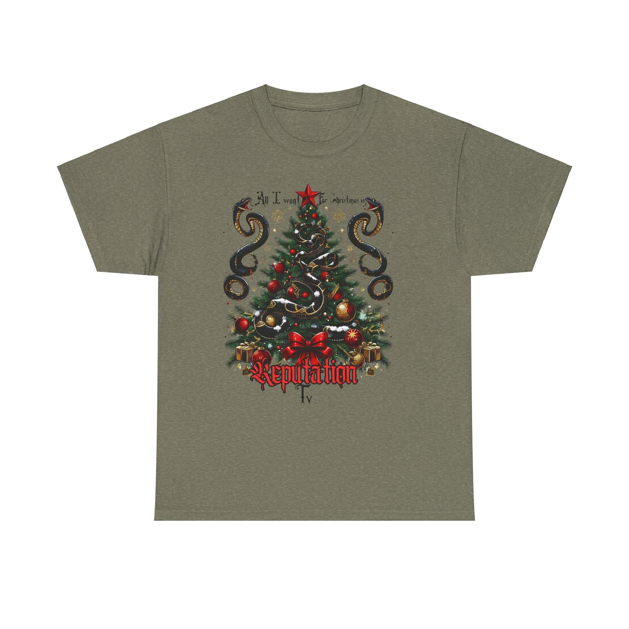 Personalisierbares Gothicore Weihnachts-T-Shirt, All I Want for Christmas is Reputation TV, Gold Snake Shirt, Unisex Urlaubs-Top, Festliches T-Shirt