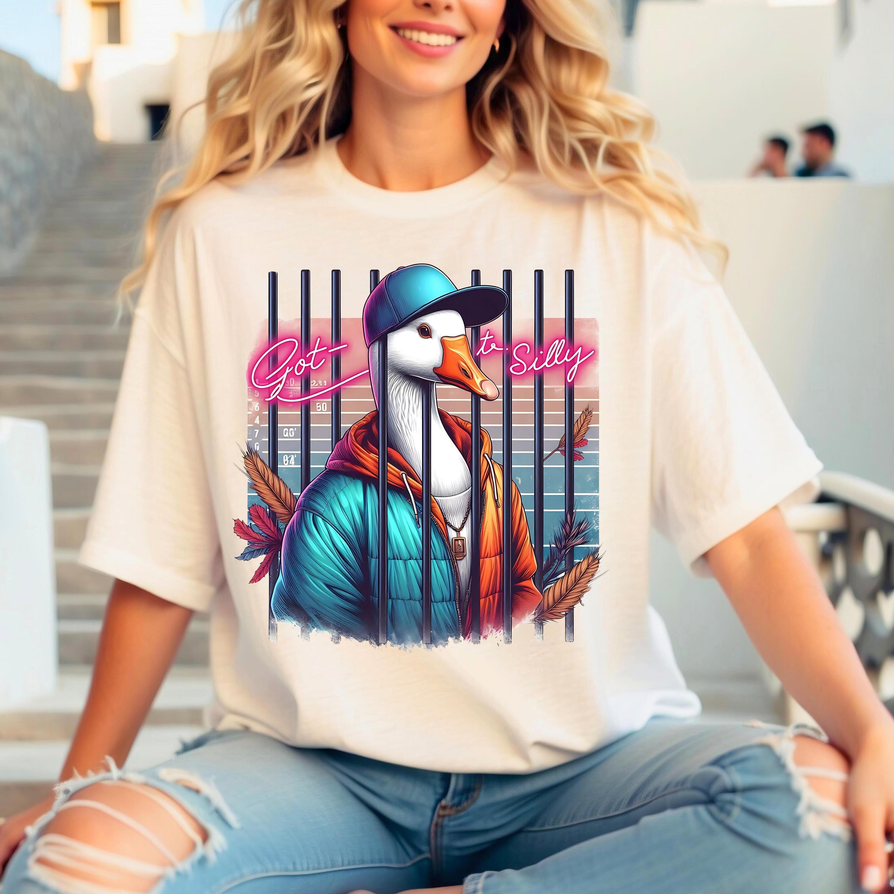 Neon Silly Goose Unisex Heavy Cotton Tee - 90s Inspired Funny Male Female Shirt, Silly Goose Gift, Crazy Duck Tee, Vintage Animal Shirt,