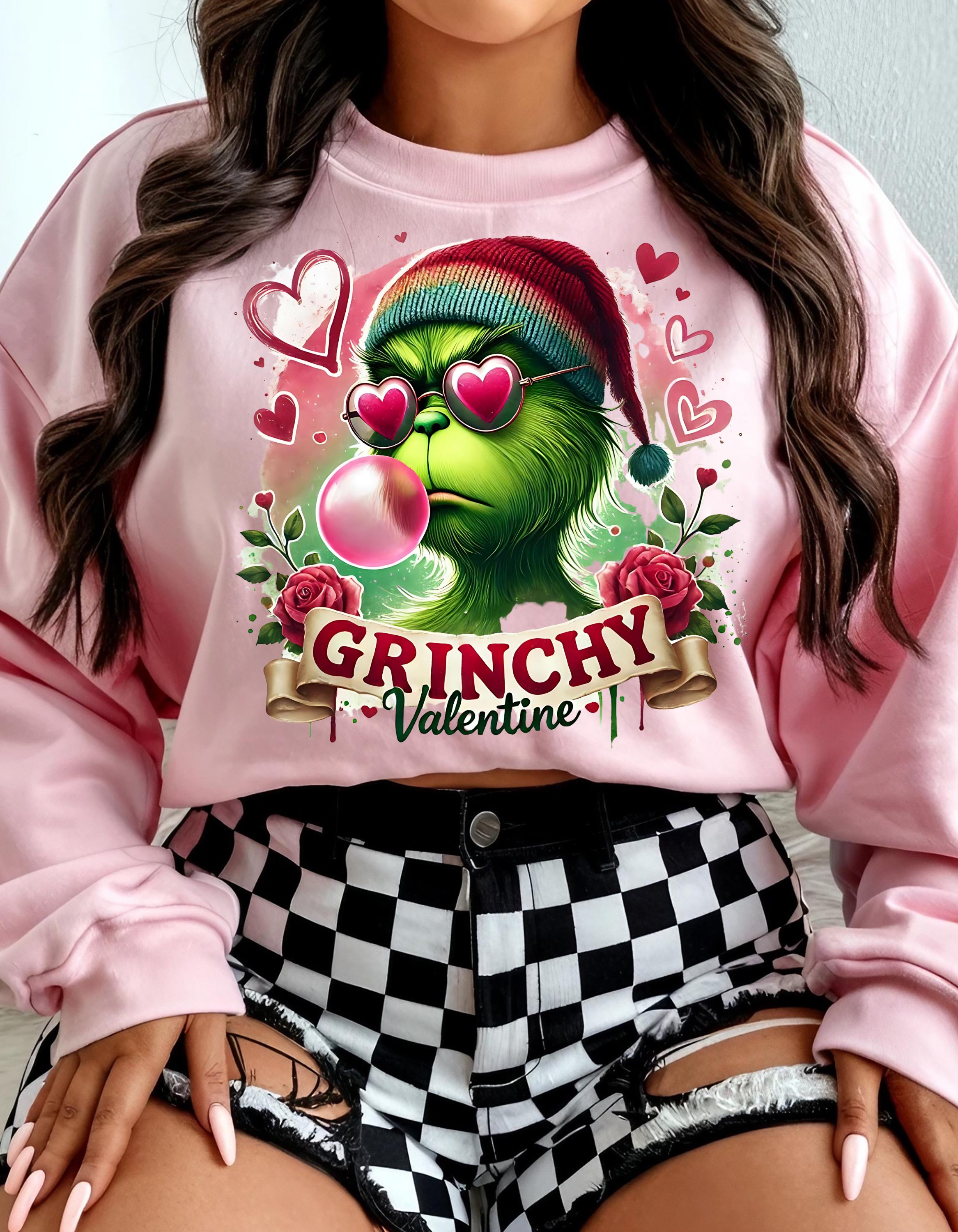 Personalisierbares Grünes Monster Valentinstag Sweatshirt, Bubble Gum, Süßes Liebesgeschenk, Unisex Crewneck Pullover, Herz Emoji Bekleidung Parodie