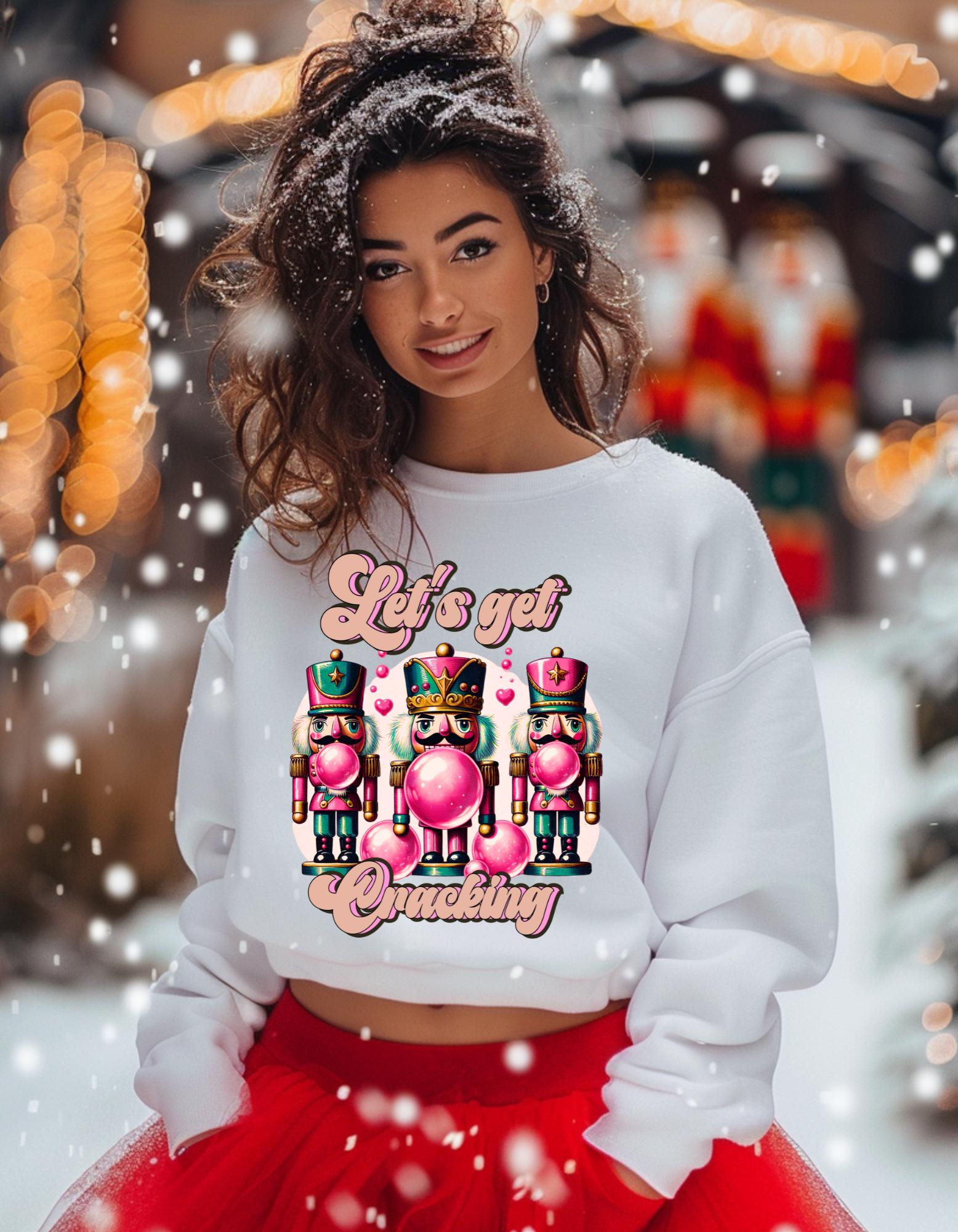 Personalizable Pink Nutcracker Christmas Sweatshirt, Unisex Crewneck Jumper, Holiday Pullover, Let's Get Cracking Design