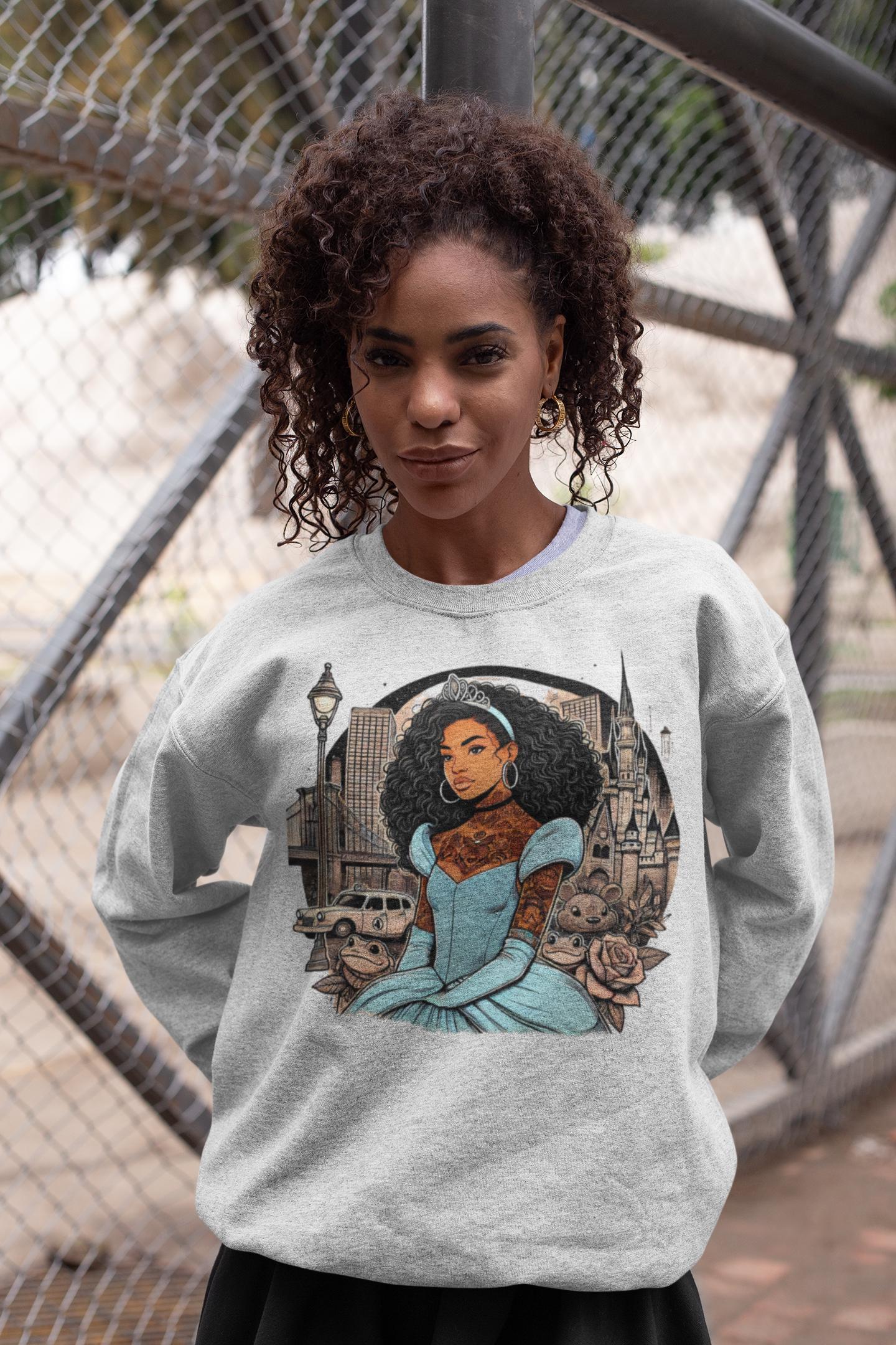 Princess Cinder Glass Shoe Sweatshirt, Black Fairytale Jumper, Fantasy Crewneck Top, Magic Kingdom Pullover, Storybook Sweater