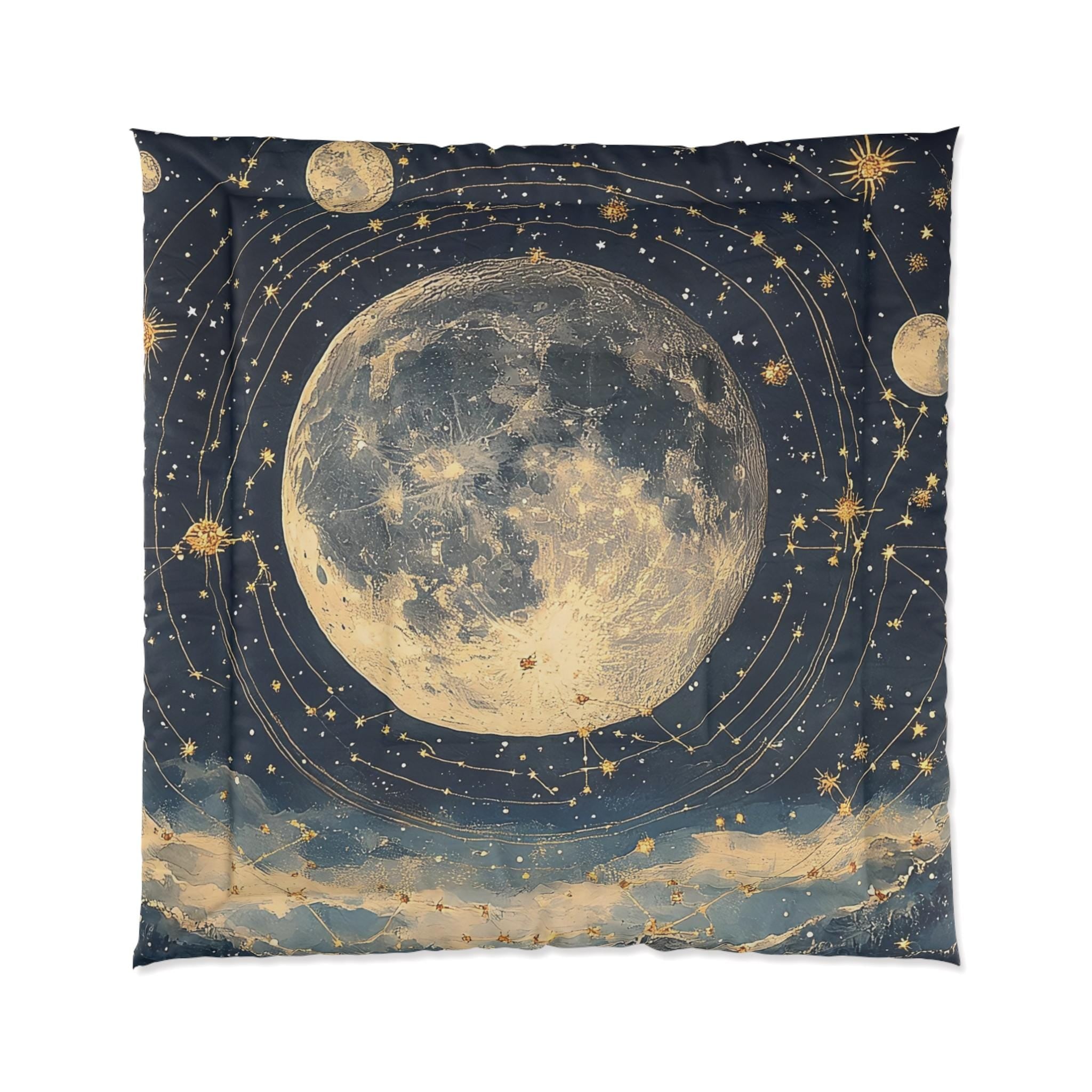 Celestial Moon Comforter, Astrology Symbols, Witchy Gift - Bedding Set, Home Decor, Bedroom Accessories, Moon Phase Blanket, Star Sign