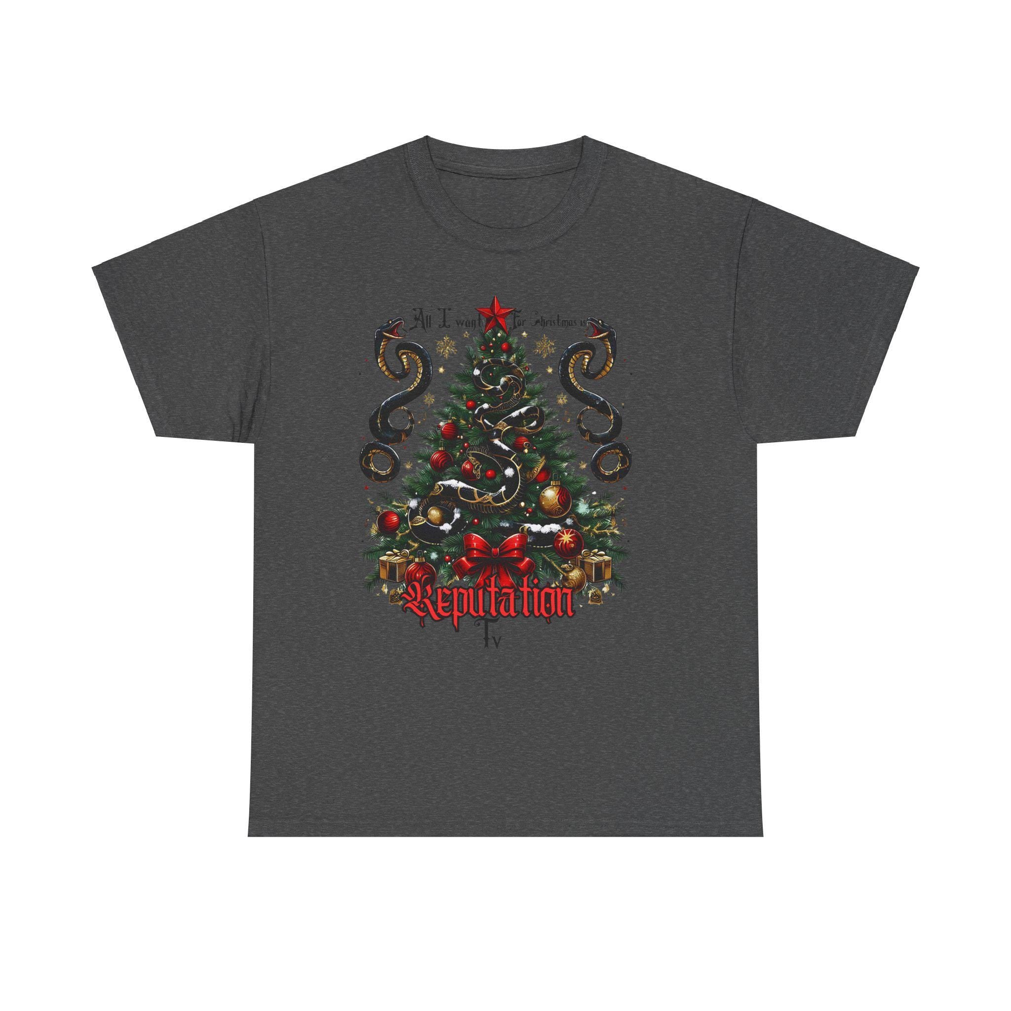 Personalizable Gothicore Christmas Tee, All I Want for Christmas is Reputation TV, Gold Snake Shirt, Unisex Holiday Top, Festive Tee