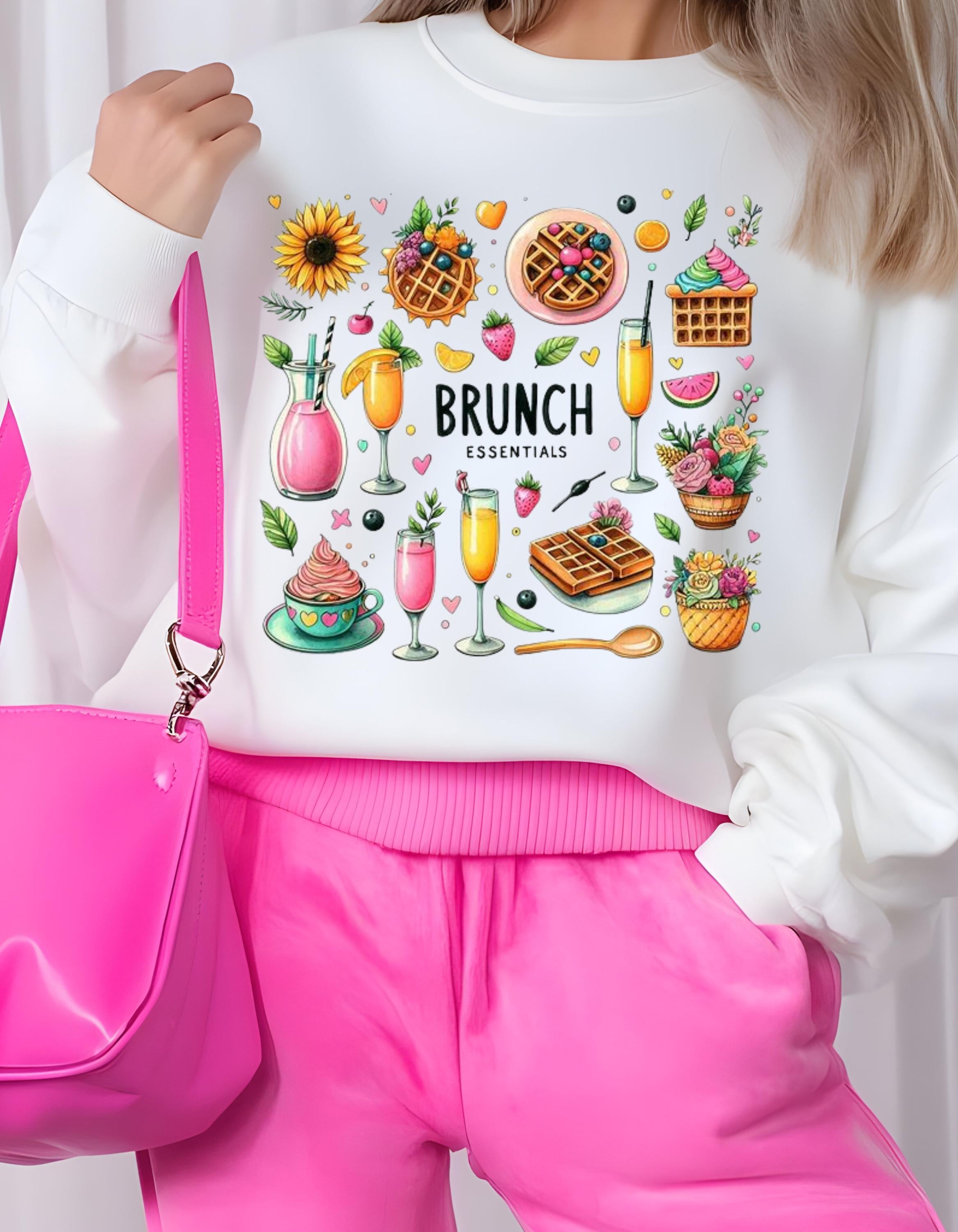 Brunch Essentials Unisex Sweatshirt, Mimosa Pancake Doodle Shirt, Orangensaft Wallfe Shirt