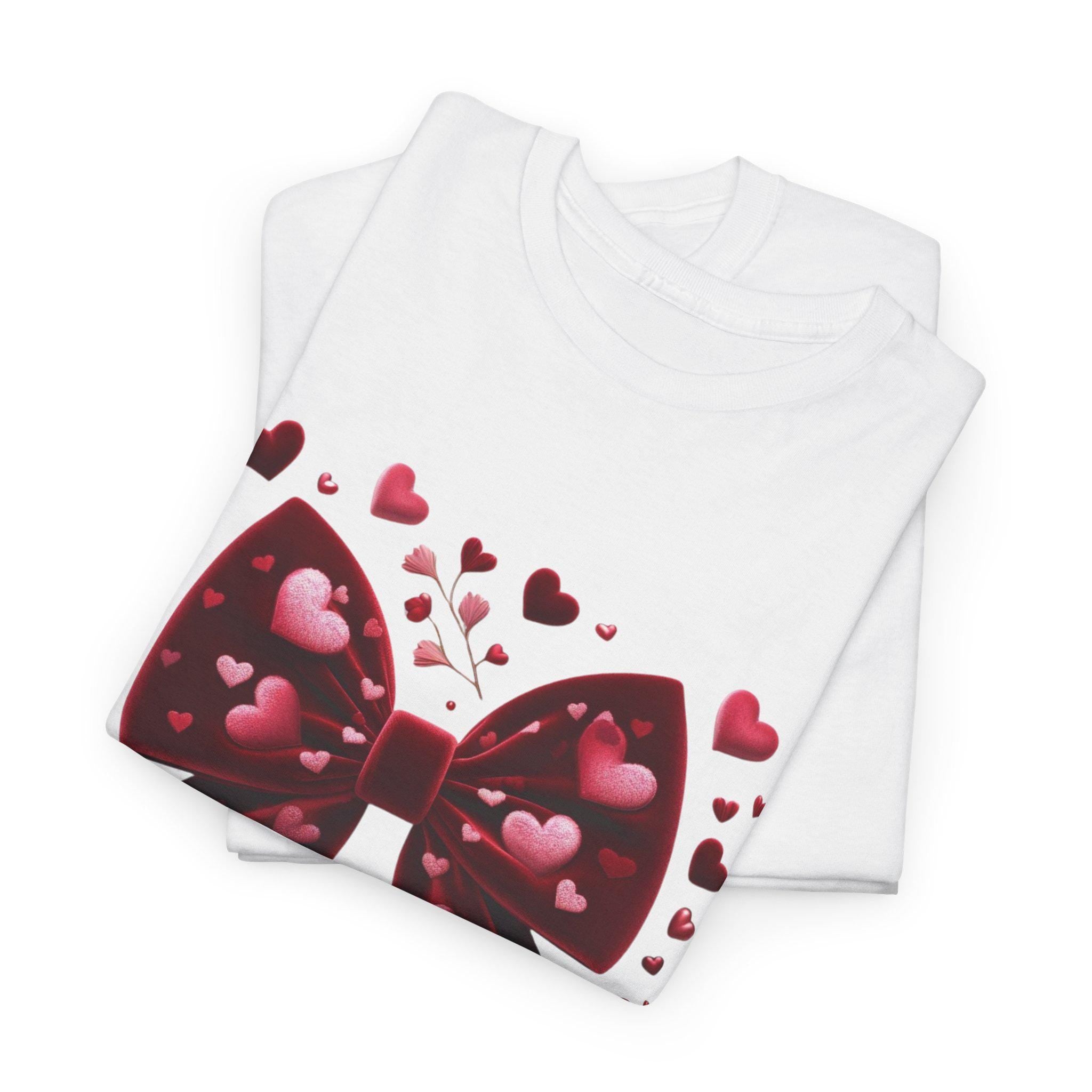 Personalizable Valentines Velvet Bow Unisex Heavy Cotton Tee, Valentines Shirt, Romantic Tee, Date Night Shirt, Coquette Bow Tee