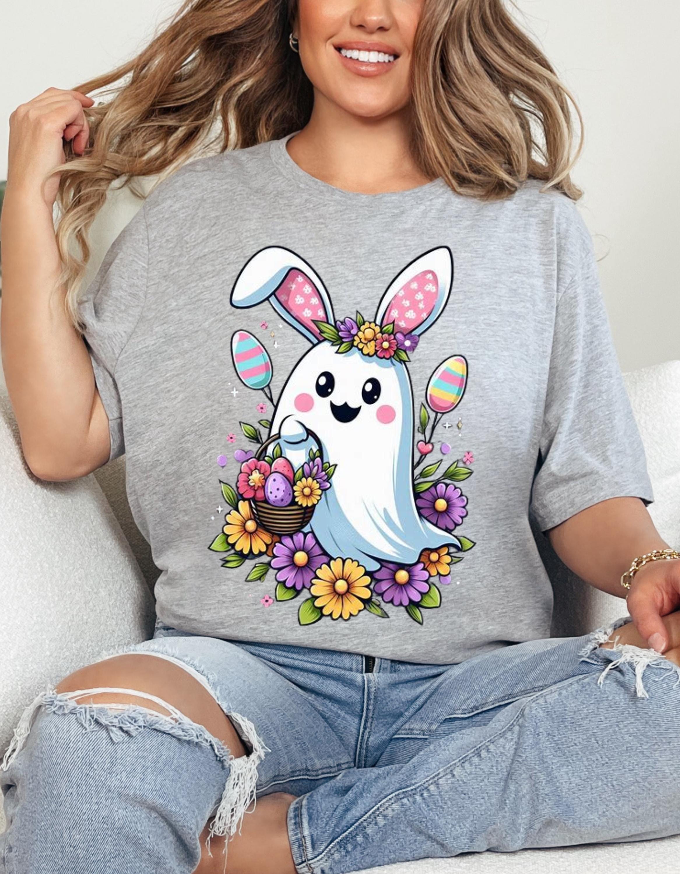 Easter Bunny Unisex Heavy Cotton Tee, Cute Spring Shirt, Easter Gift, Floral Tee, Holiday Apparel, Animal Lover Top, Spring Celebration Wear