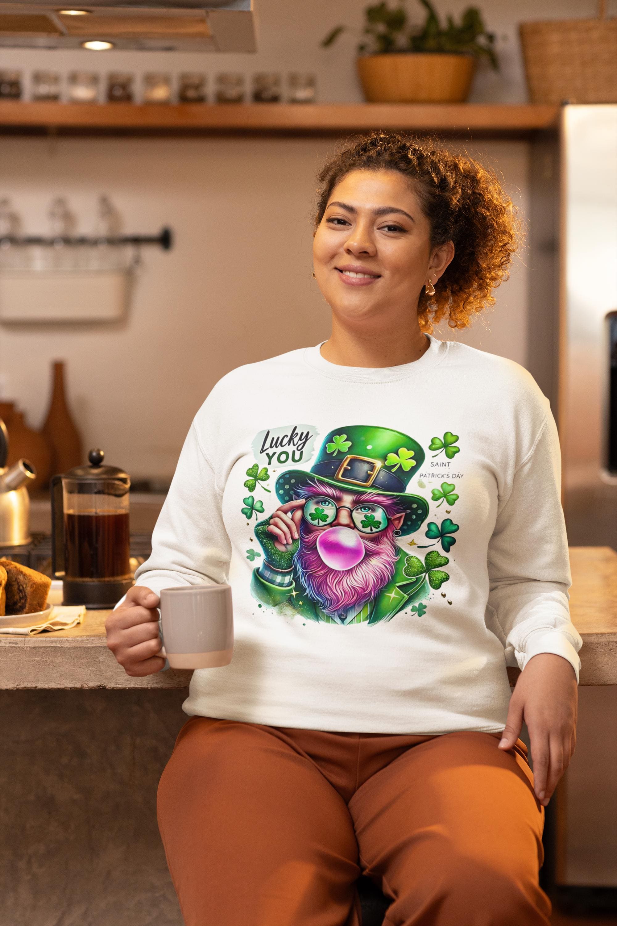 Lucky You St. Patrick's Day Sweatshirt, Lustige Filmfiguren Unisex Crewneck Pullover, Leprechaun Bubble Gum Shirt, Urlaubs Spruch Top, Grün