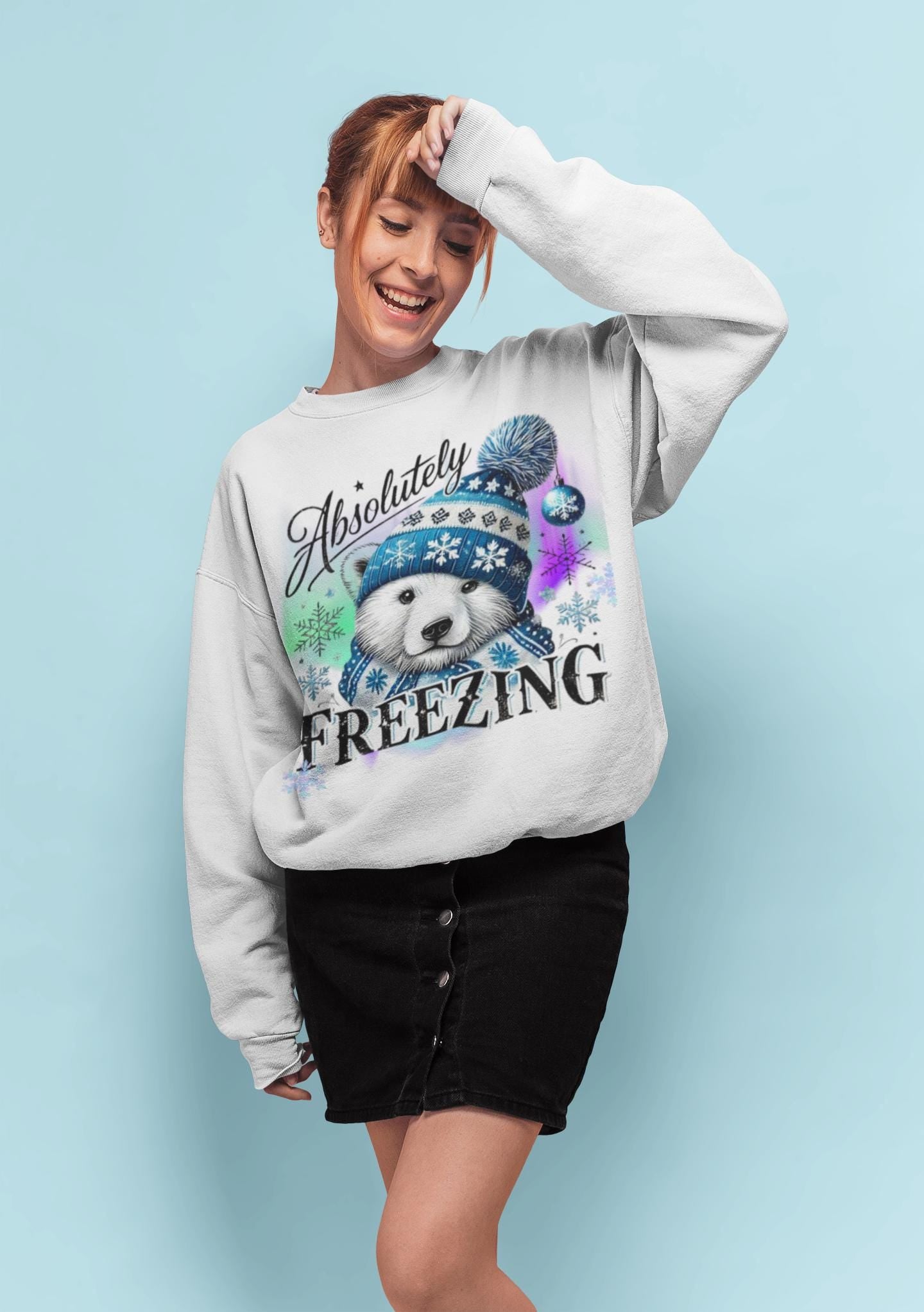 Winter Polar Bear Unisex Sweatshirt, Absolutely Freezing Arctic Animal Jumper, Cozy Crewneck Pullover, Christmas Gift, Holiday Apparel