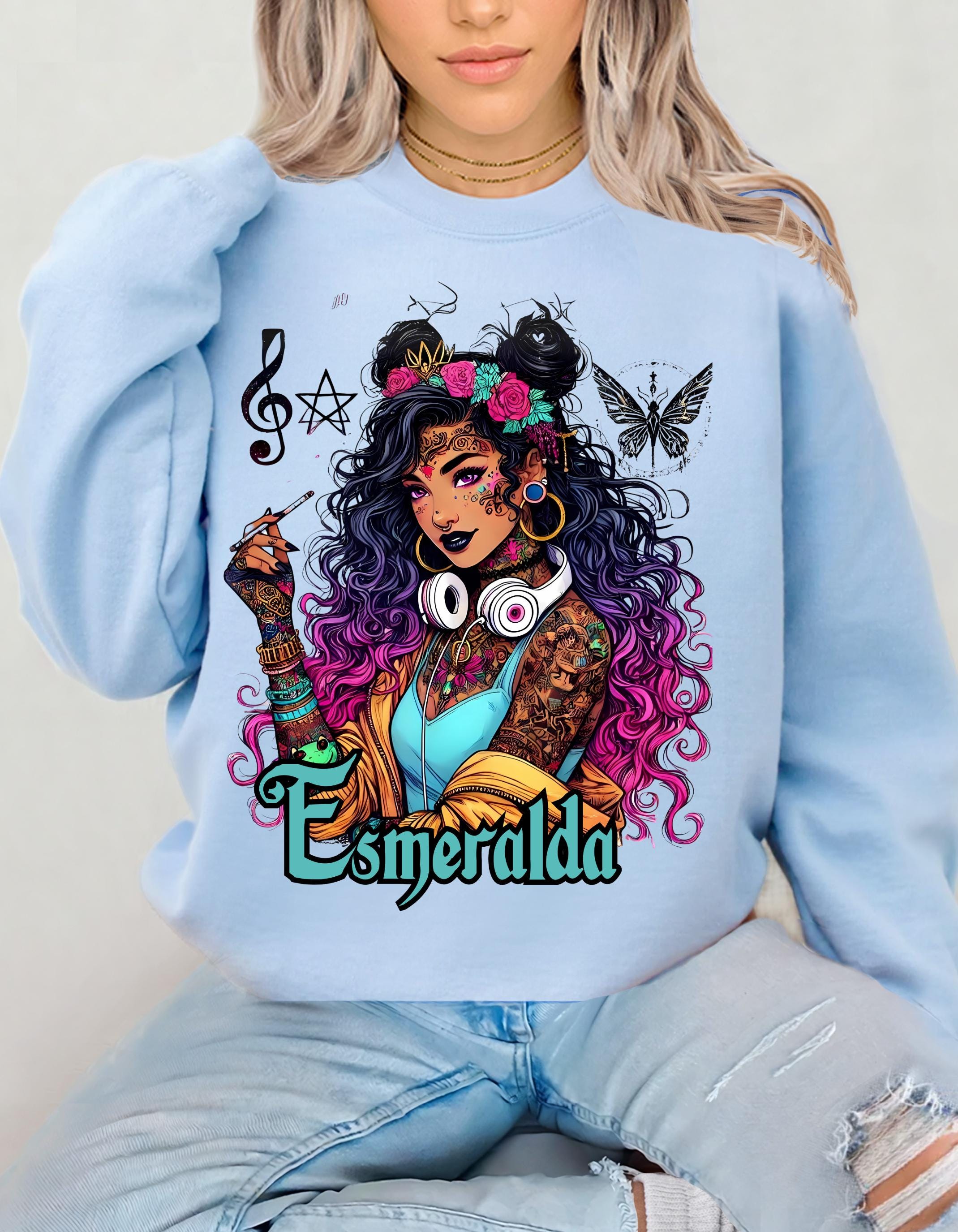 Esmeralda Gypsy Mystic Sweatshirt, Boho Crewneck Jumper, Hippie Pullover, Crystal Healing Top, Festival Clothing, Tarot Card Reader Shirt