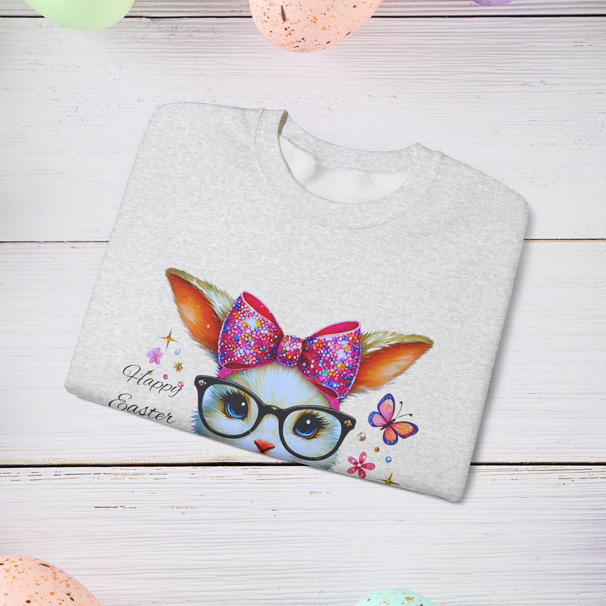 Osterhase Sweatshirt, Lustiger Hasen Brillenpullover, Frühlings-Kokettpullover, Unisex Süßer Hasenpullover, Osterurlaub Crewneck, Hase