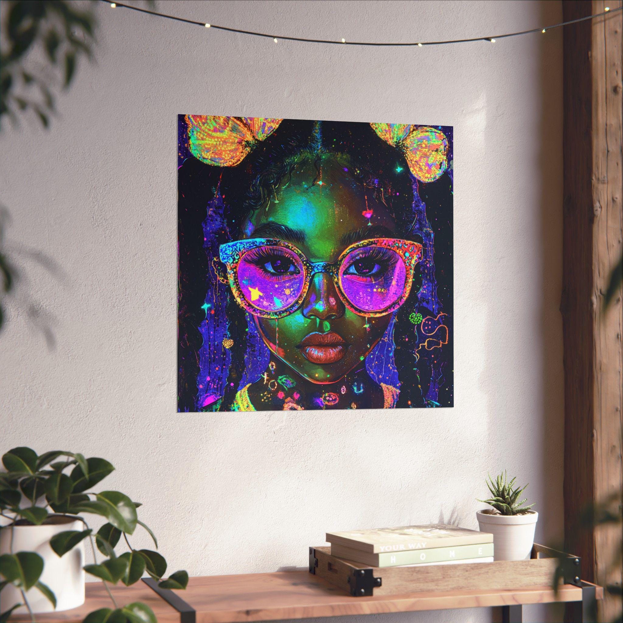 Personalizable Neon Black Girl Matte Vertical Posters, Black Magic Y2K Vibes Black History PNG, Wall Art Print Home Decor