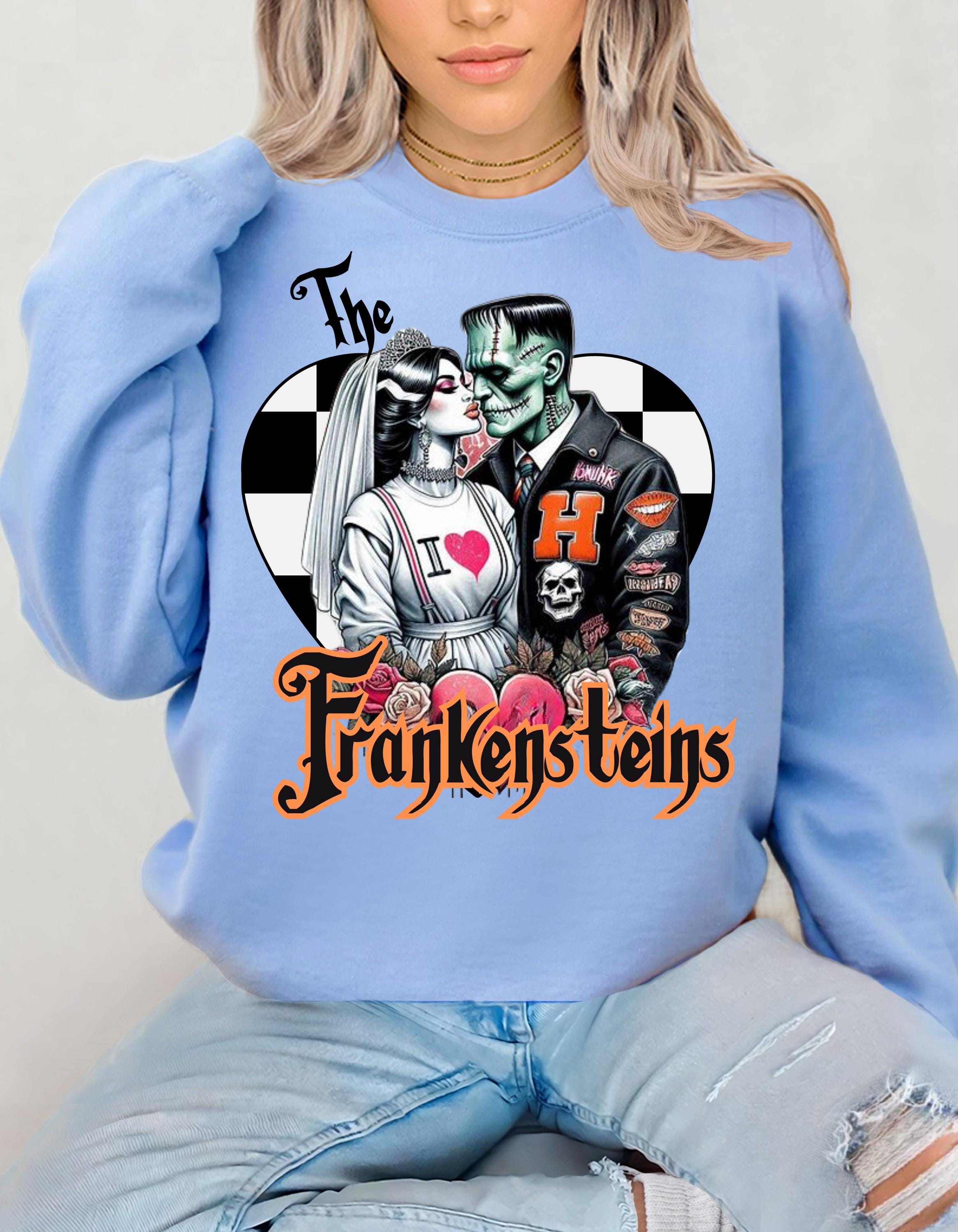 Frankenstein's Love Crewneck Sweatshirt, Horror Valentines Gift, Urban Valentine Shirt, Monster Romance Jumper, Spooky Gothic Apparel