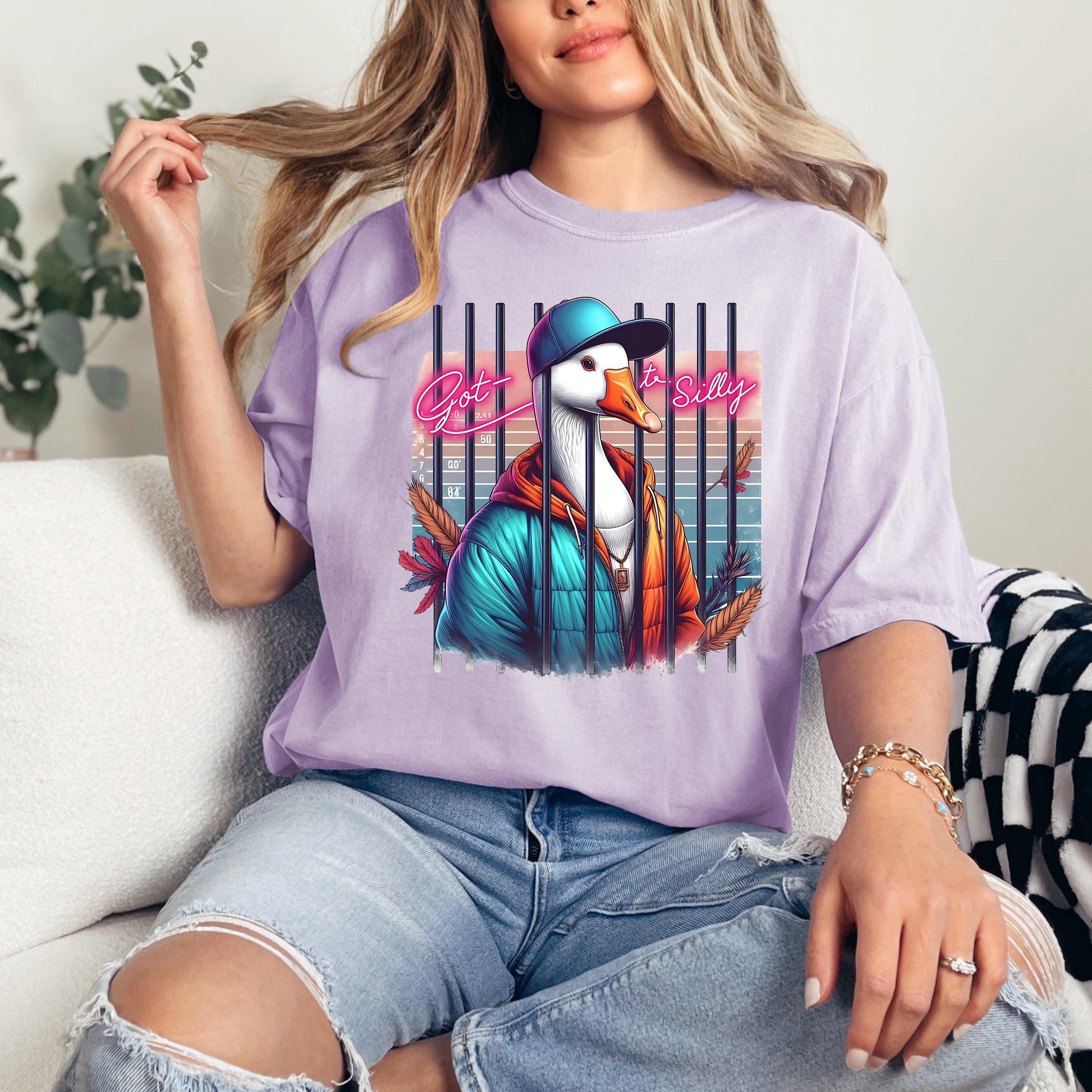 Neon Silly Goose Unisex Heavy Cotton Tee - 90s Inspired Funny Male Female Shirt, Silly Goose Gift, Crazy Duck Tee, Vintage Animal Shirt,