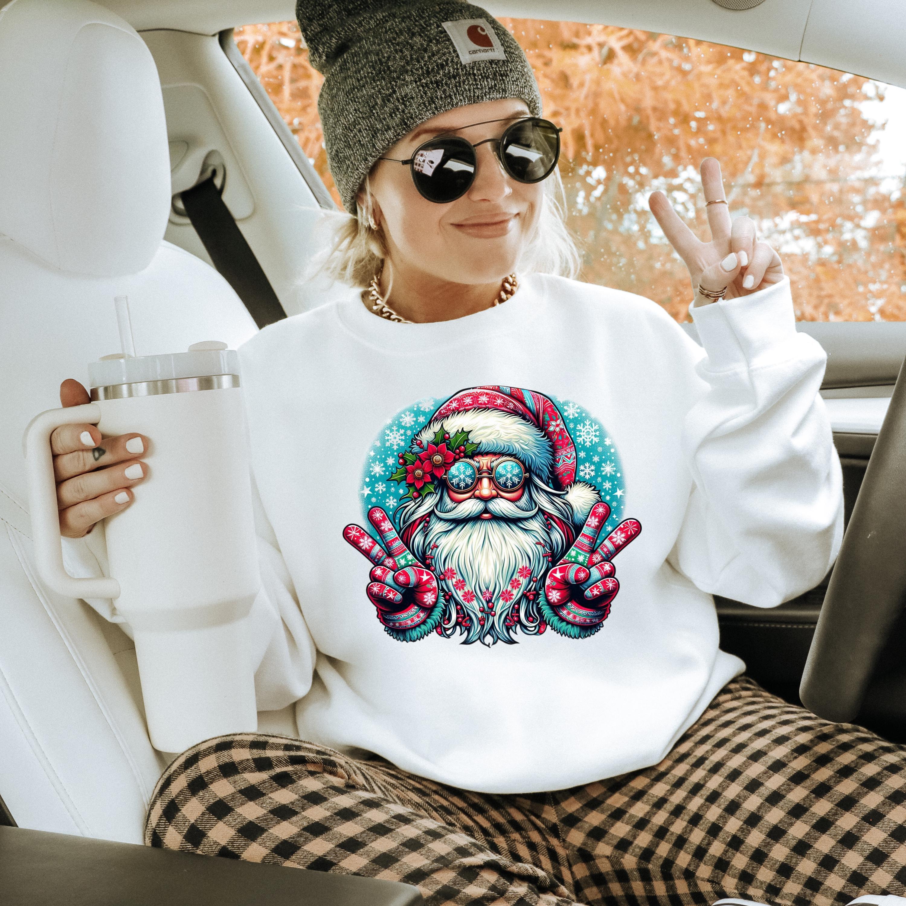 Personalizable Hippie Santa Sweatshirt - Bohemian Christmas Apparel”