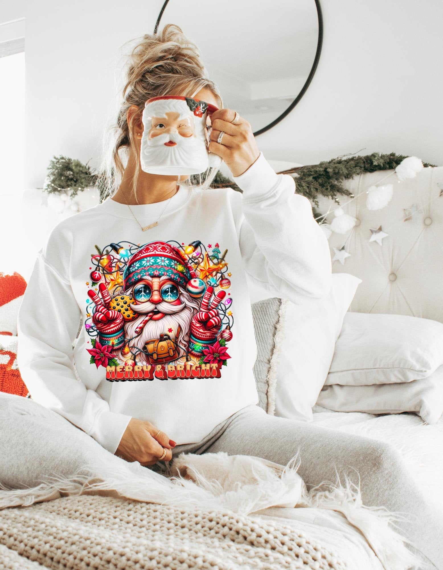 Merry and Bright Santa Hippy Sweatshirt - Festive Holiday Apparel