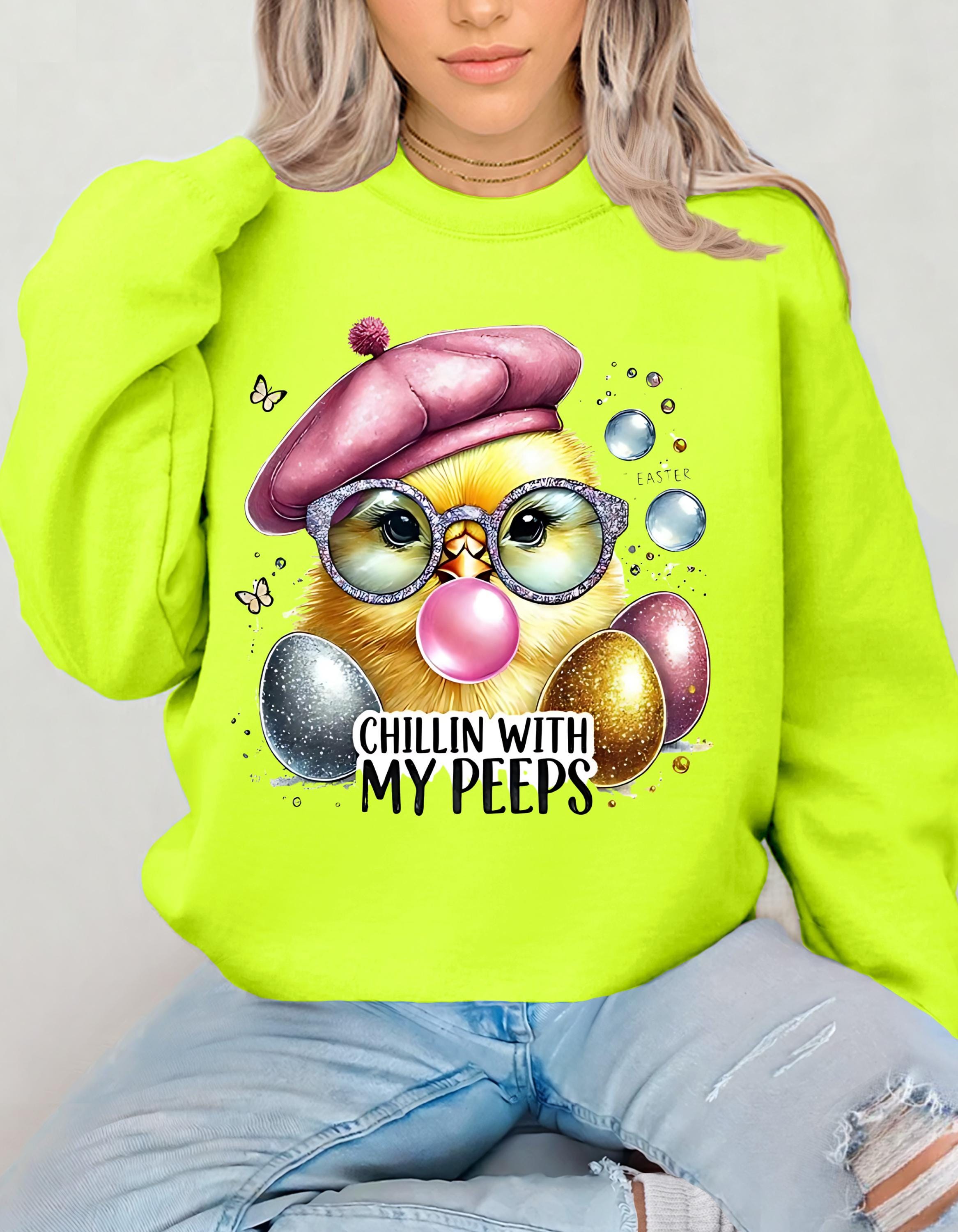 Osterküken Crewneck Sweatshirt, Chillin with My Peeps, Unisex Pullover, Oster-Coquette-Shirt, Urlaubspullover, Süßes Frühlings-Top