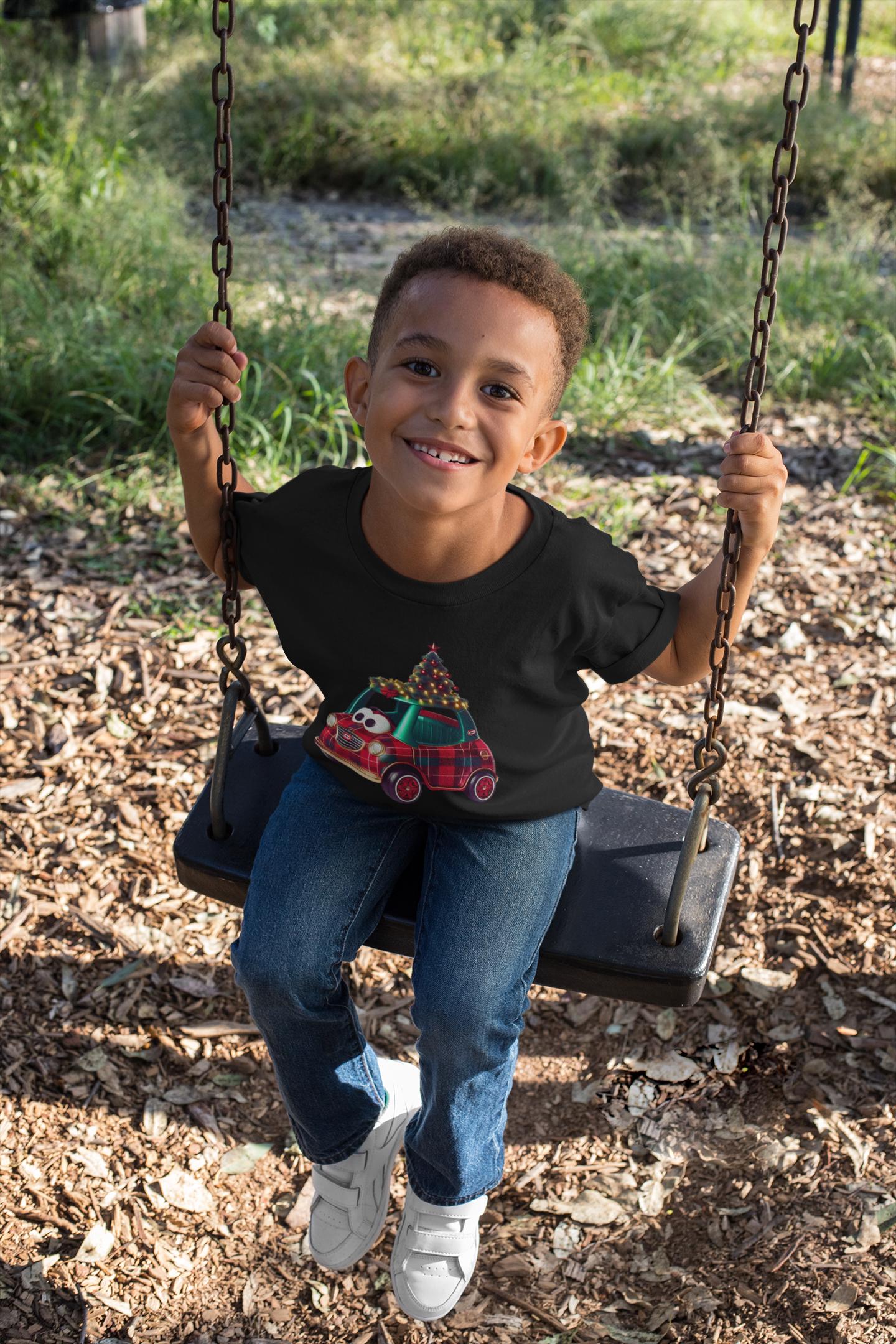 Kids Tee, Plaid Ride On Car Christmas Shirt, Holiday Kids Shirt, Children's Christmas Tee, Festive Plaid Tee, Kids Christmas Apparel