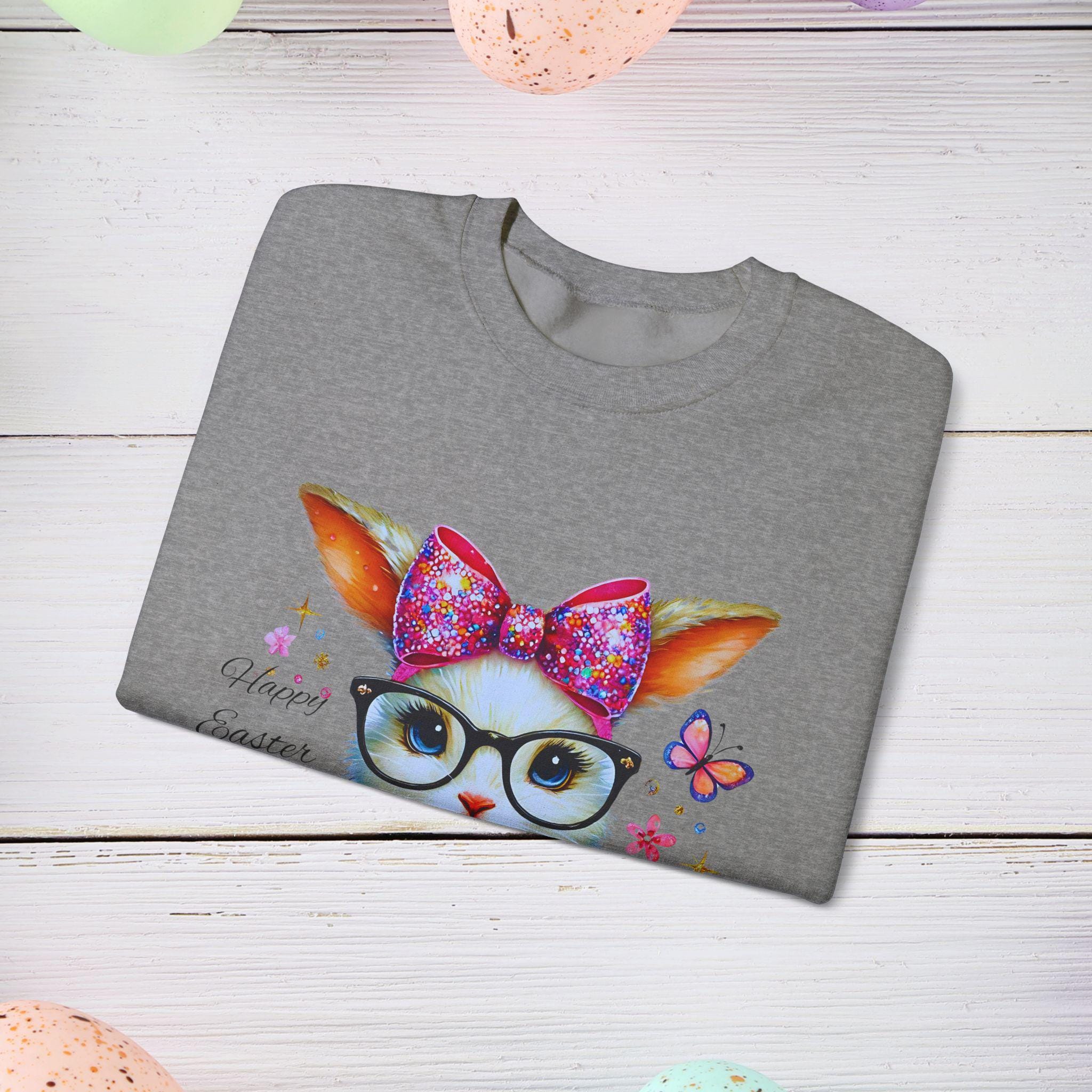 Osterhase Sweatshirt, Lustiger Hasen Brillenpullover, Frühlings-Kokettpullover, Unisex Süßer Hasenpullover, Osterurlaub Crewneck, Hase