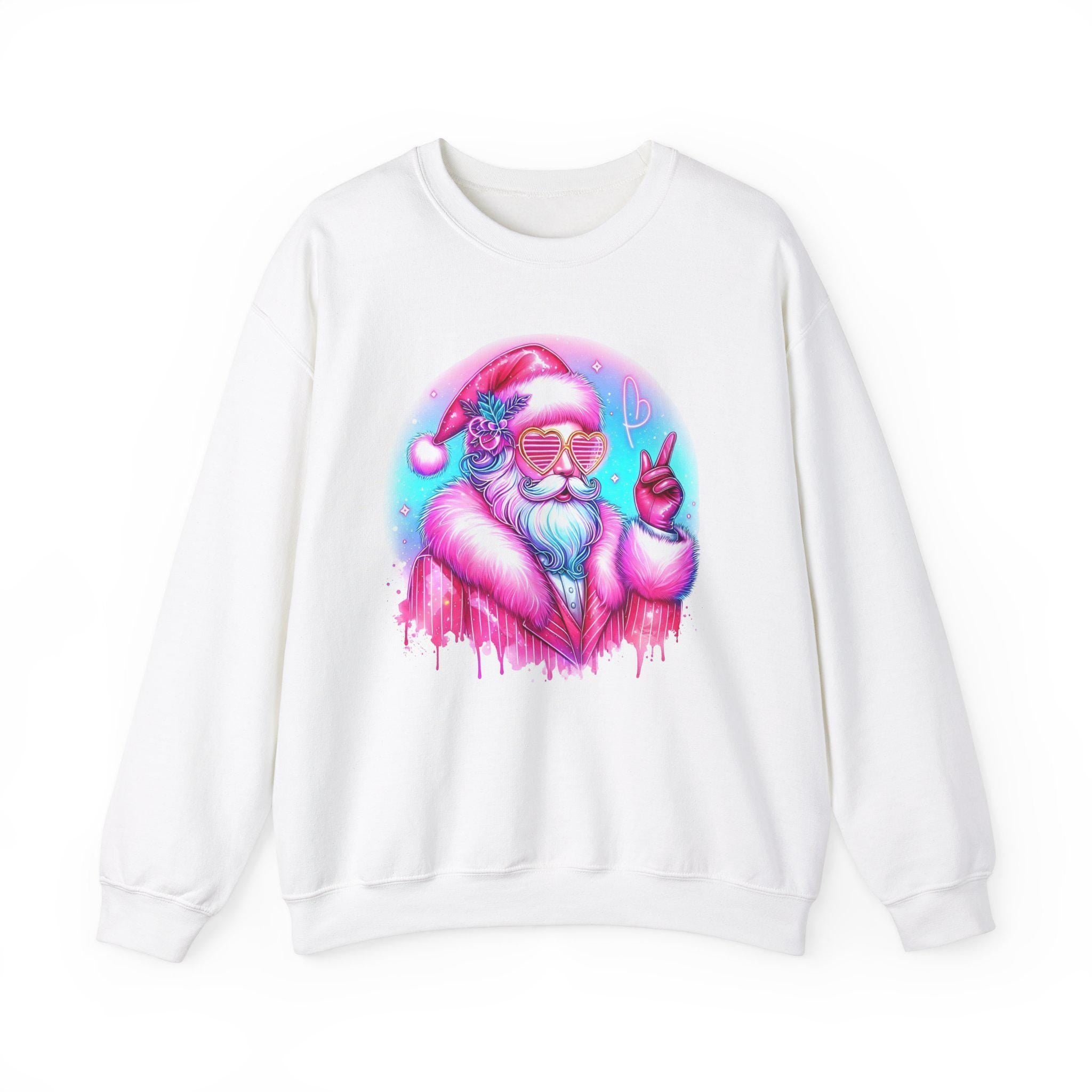 Funky Pink Santa Sweatshirt - Hipster Urlaubskleidung - Lebhafter Weihnachts-Crewneck - Einzigartiger Weihnachtsmann-Pullover - Festliche Wintermode