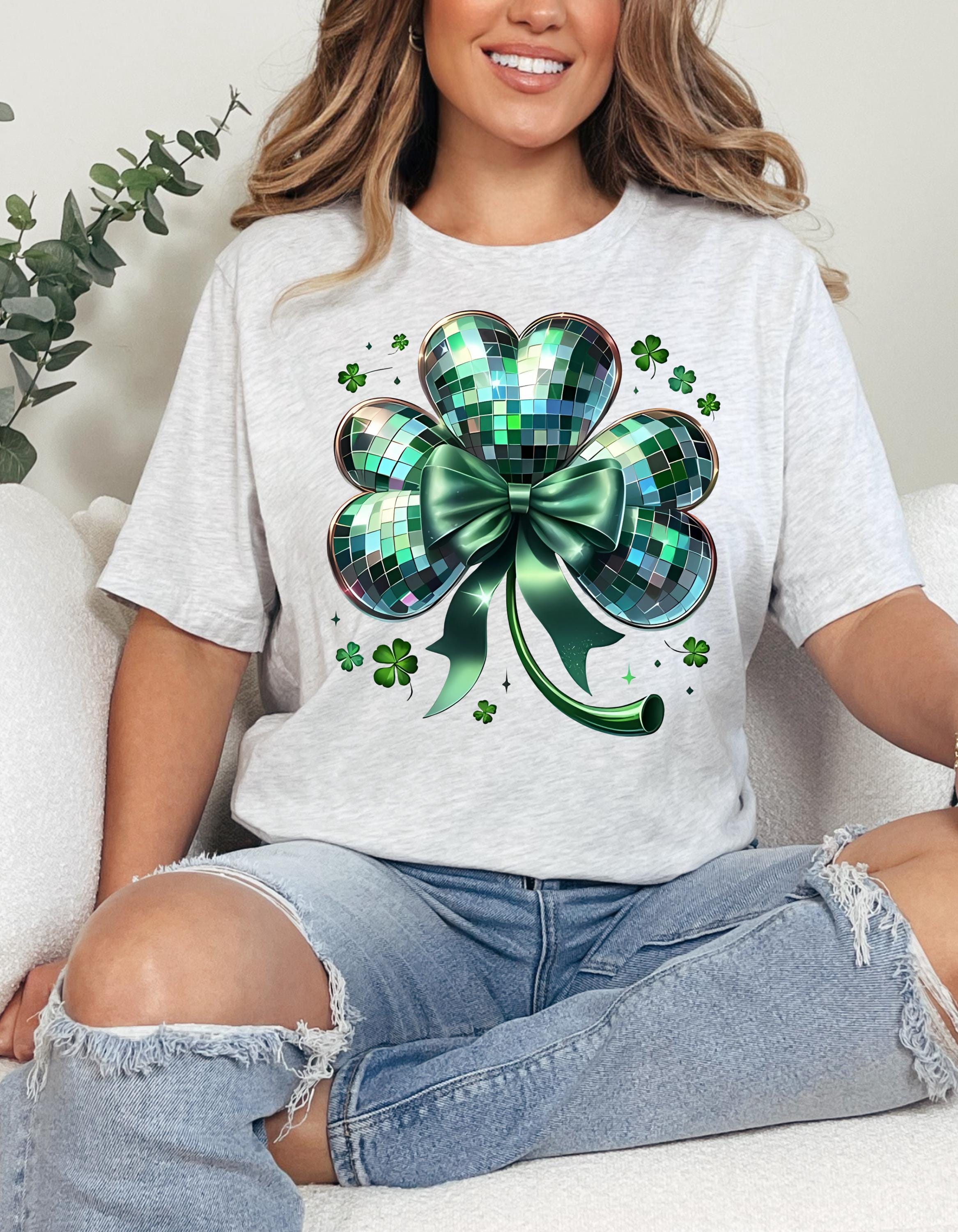 Disco Ball Clover Unisex Heavy Cotton Tee, St Patricks Day Shirt, Green Festival Top, Dance Party Apparel, Lucky Charm T-Shirt