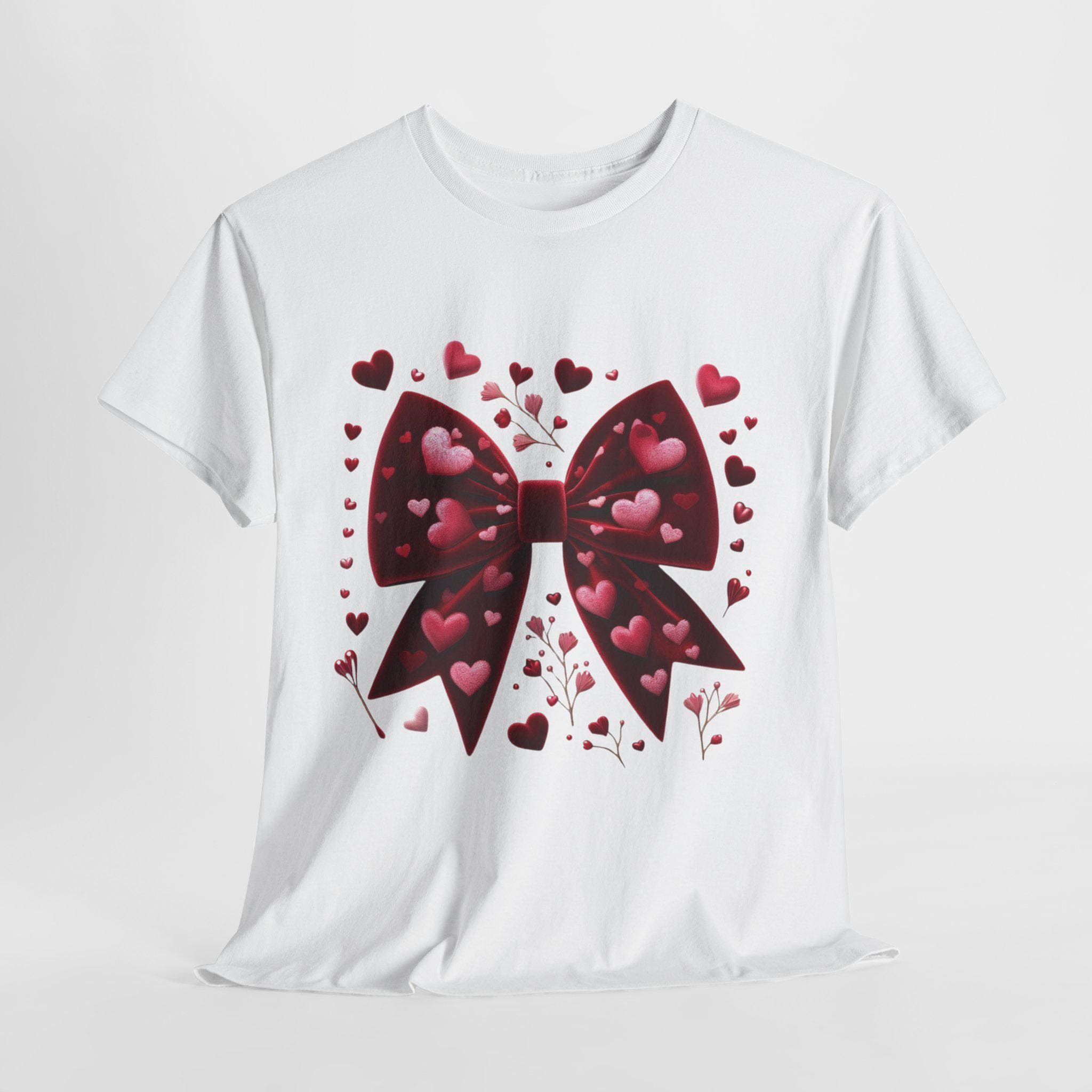 Personalizable Valentines Velvet Bow Unisex Heavy Cotton Tee, Valentines Shirt, Romantic Tee, Date Night Shirt, Coquette Bow Tee