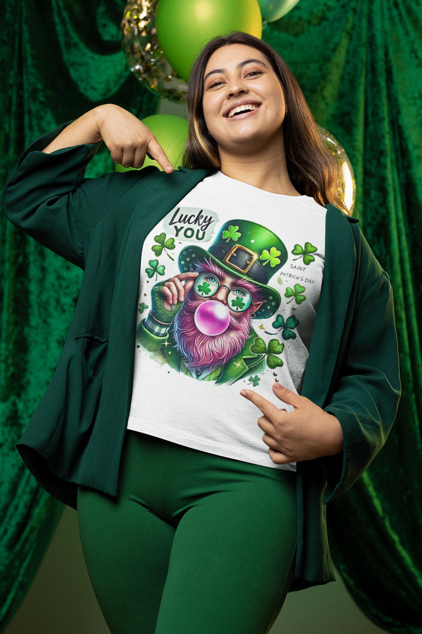 Personalisierbares Leprechaun Bubble Gum T-Shirt, St. Patricks Day T-Shirt, Lucky You Zitat Kleidung, Irische Feiertagsbekleidung, Shamrock Day Shirt