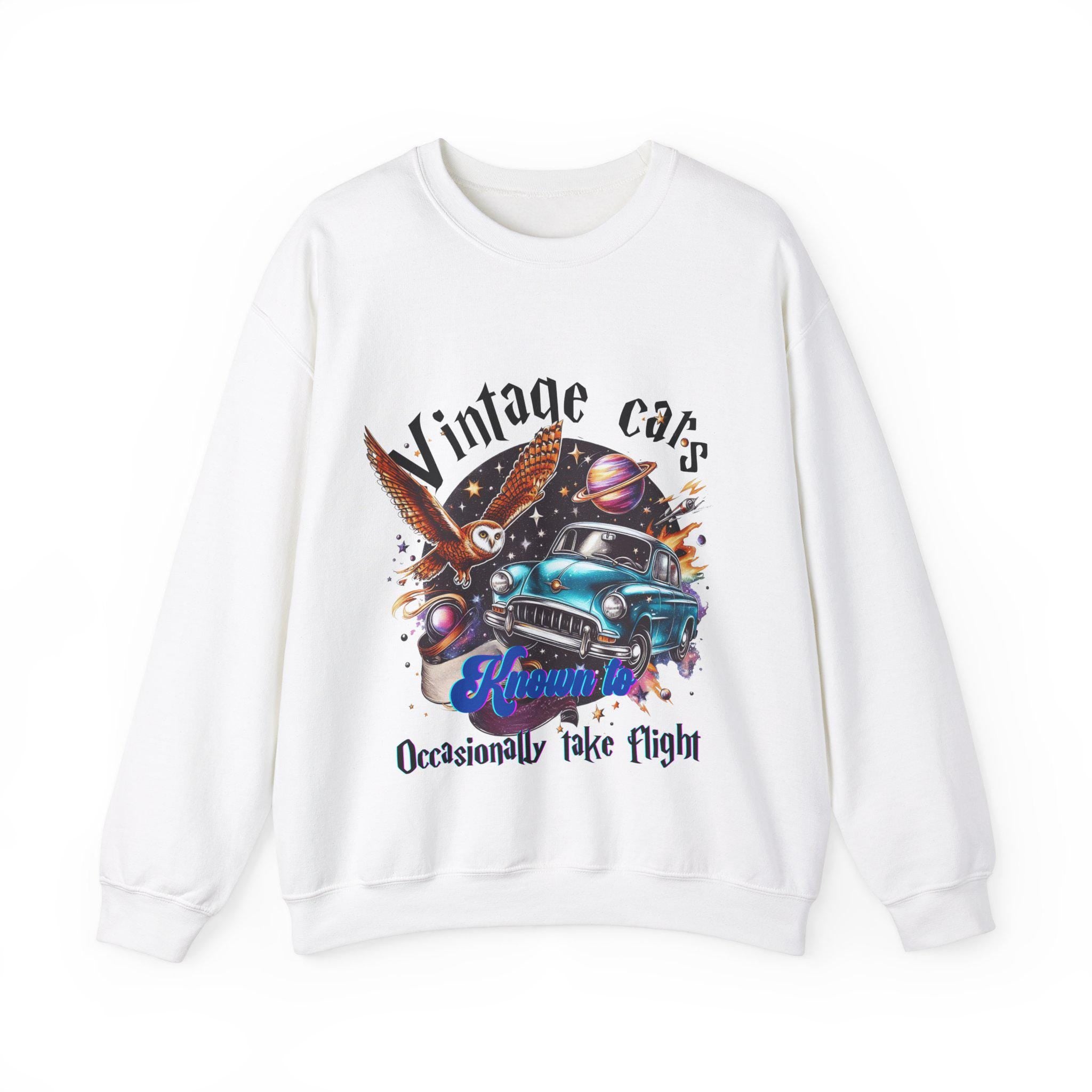 Vintage Magic Flying Cars Sweatshirt, Retro Unisex Pullover Jumper, Flying Vehicles Design, Harry Potter Fans Gift, Cozy Graphic Sweater,