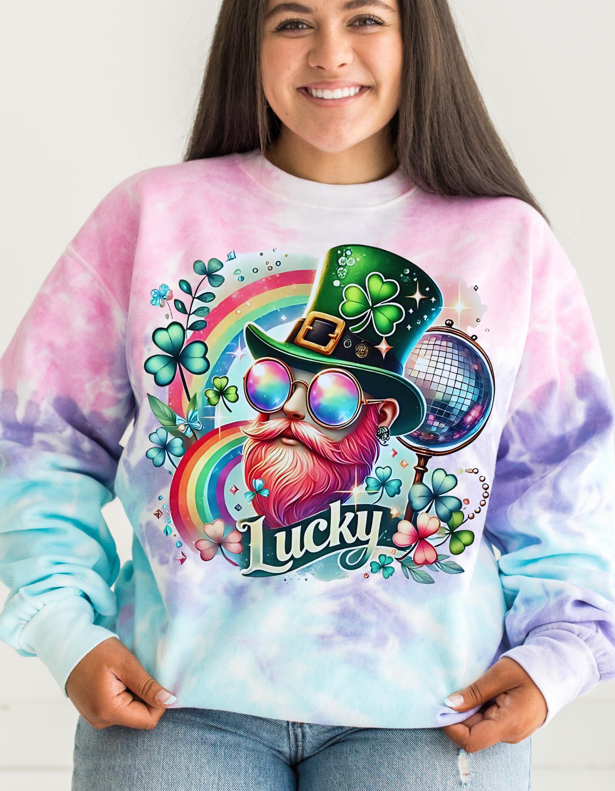 Lephrachaun Rainbow Tie-Dye Sweatshirt for St. Patrick's Day, Unisex Jumper, Discoball Pullover, Luck of the Irish Hoodie, Festive St.