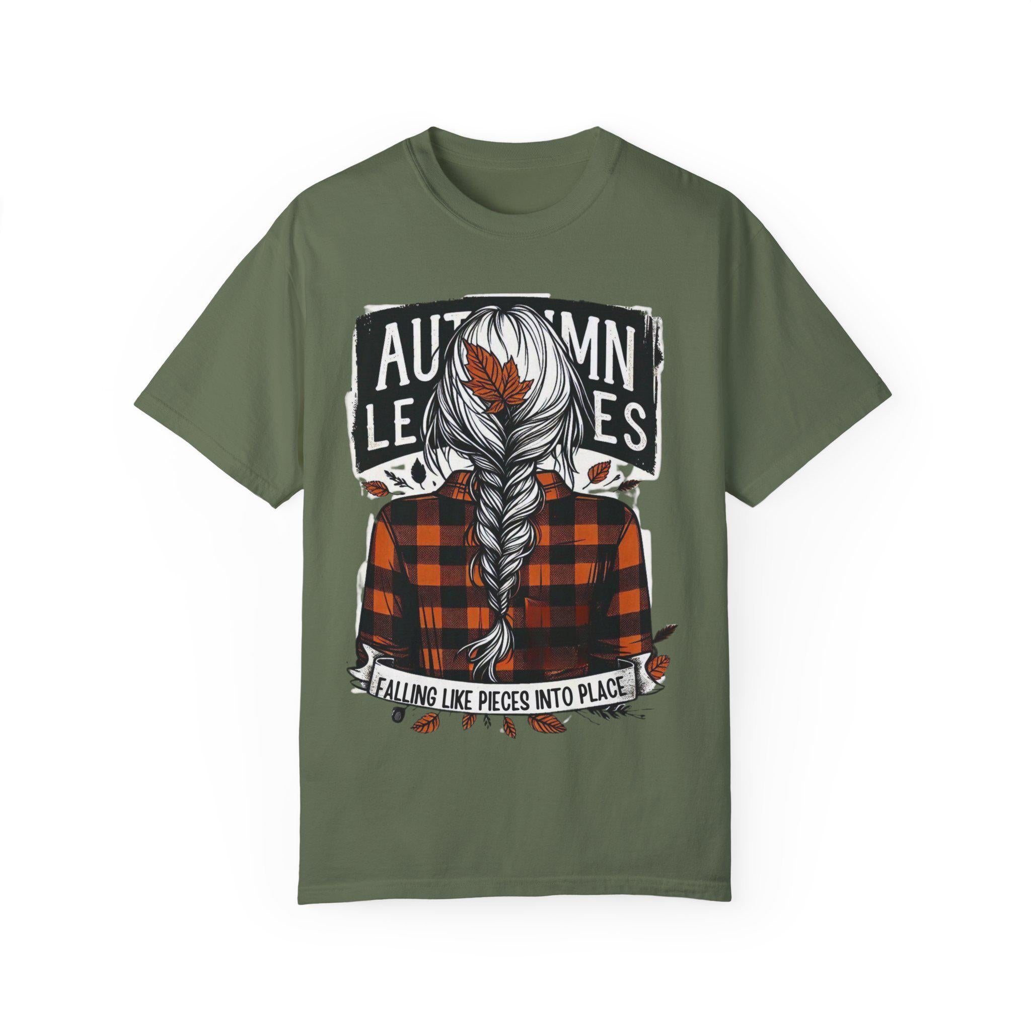 Personalizable Autumn Leaves Plaid Braid Graphic Tee - Embrace Fall Fashion to