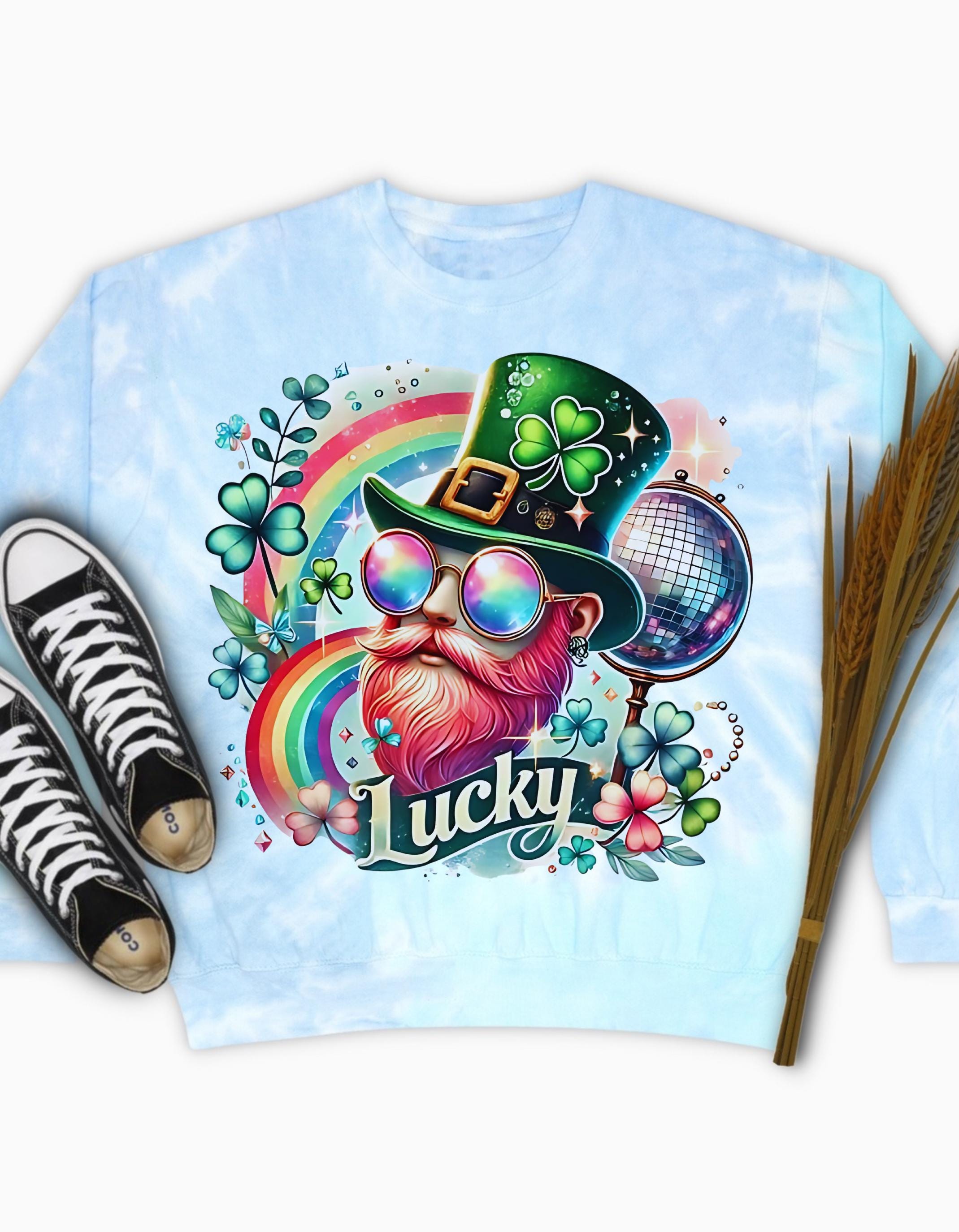 Lephrachaun Regenbogen-Batik-Sweatshirt für St. Patrick's Day, Unisex-Pullover, Discoball-Pullover, Glücks-Hoodie der Iren, festlicher St.